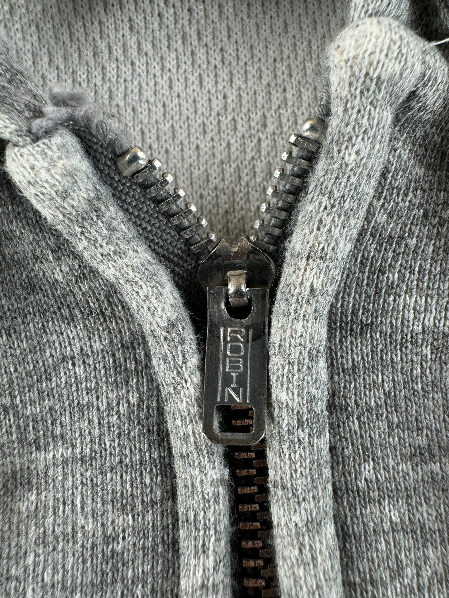 Zipper on Vintage Thermal Lined Zip Up Grey Hoodie SZ S