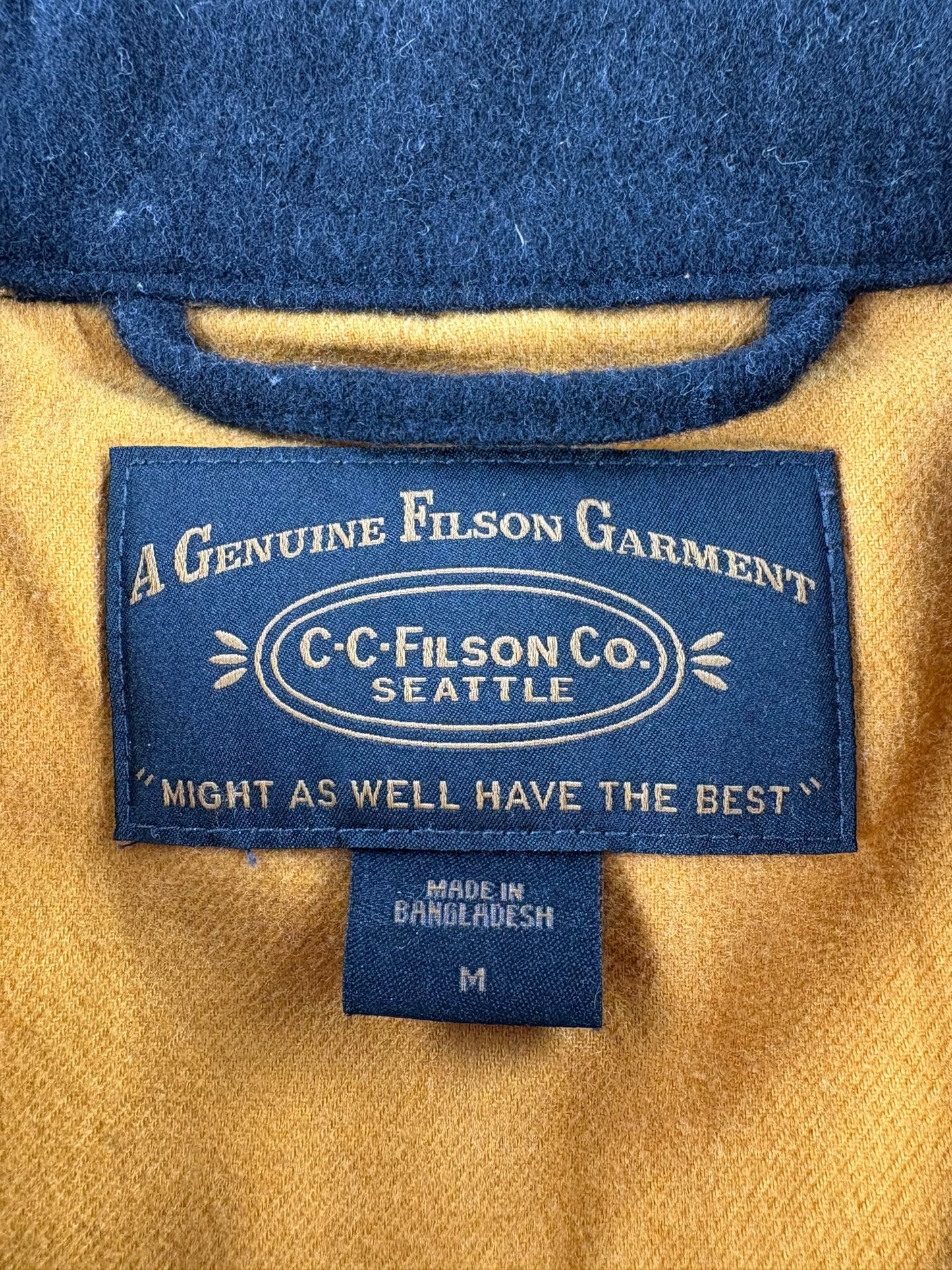 Tag on Modern Filson Black Wool Chore Coat SZ M