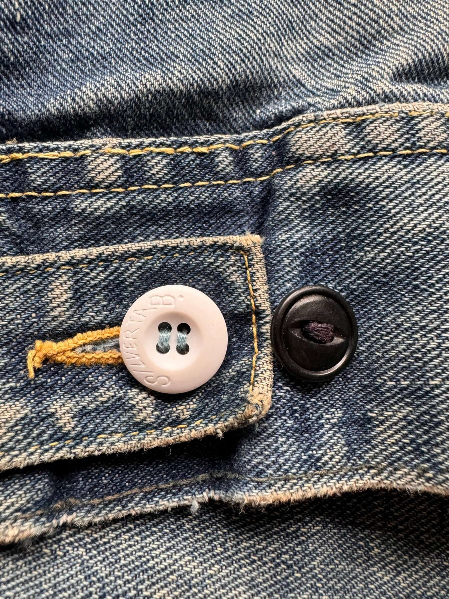 replaced button on Vintage Perfectly Washed Lee 101-J Jacket SZ 44