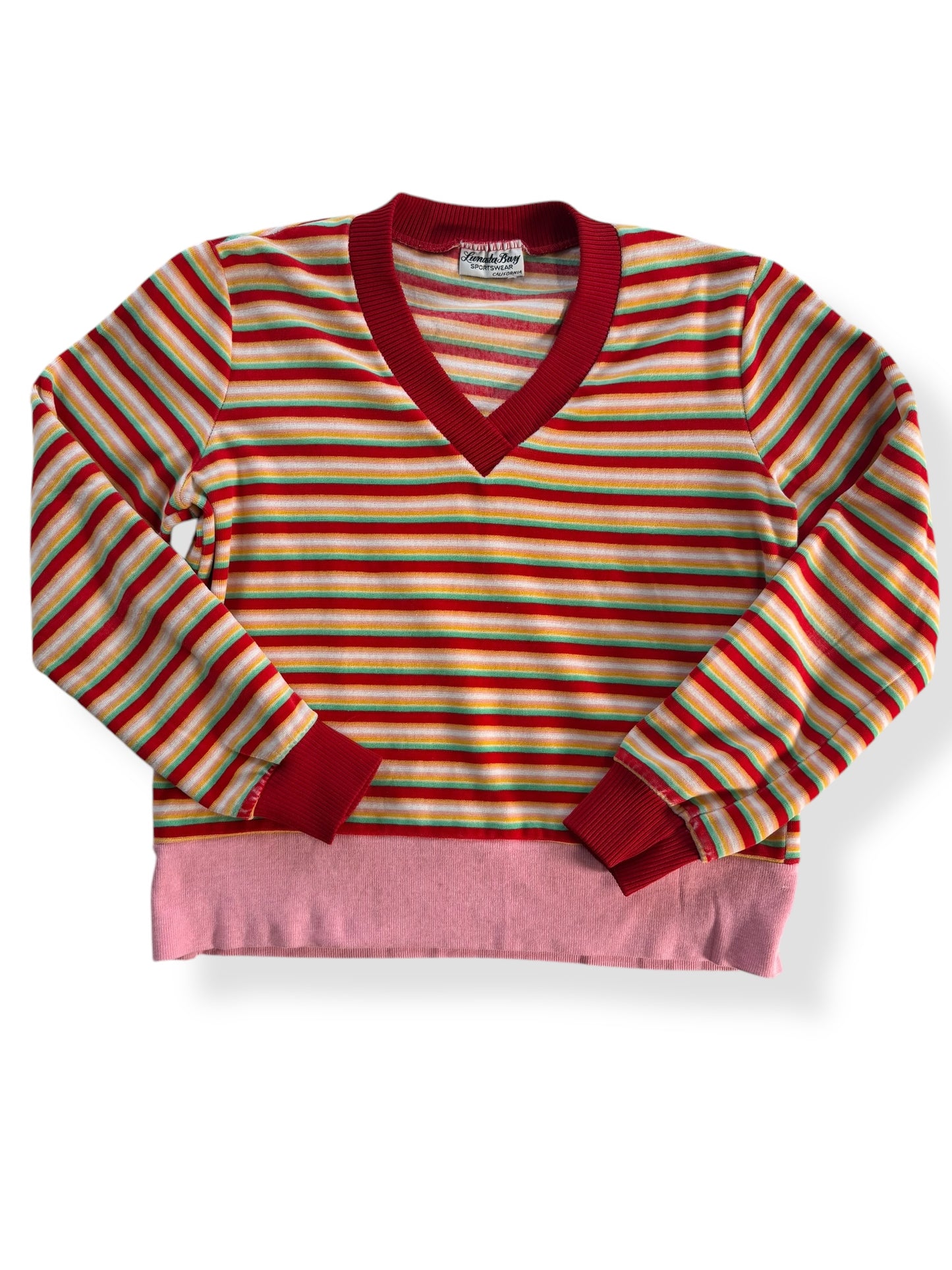 Front view of 1970s Striped Velour Top M