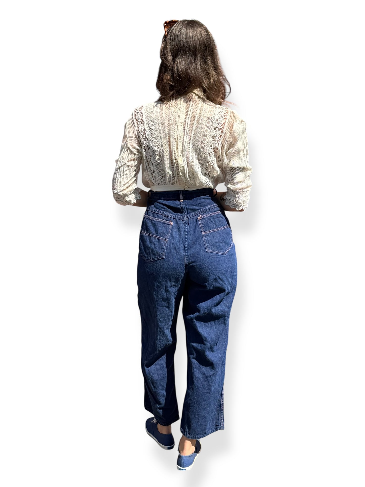 Rear On Body View of Vintage Ladies Strong Reliable Side Zip Jeans W30
