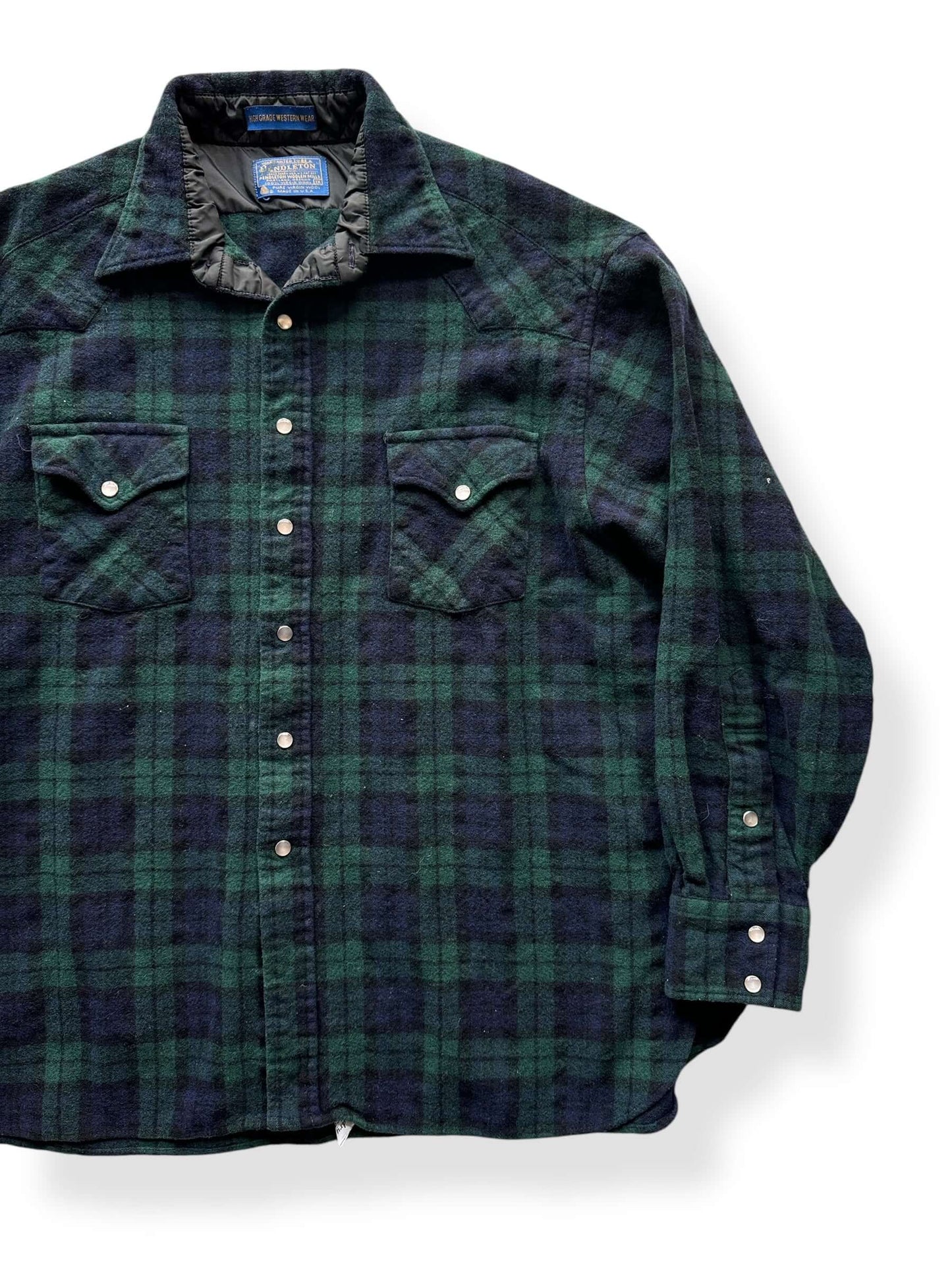 Front Left of Vintage Pendleton Black Watch Tartan Pearl Snap SZ 1X