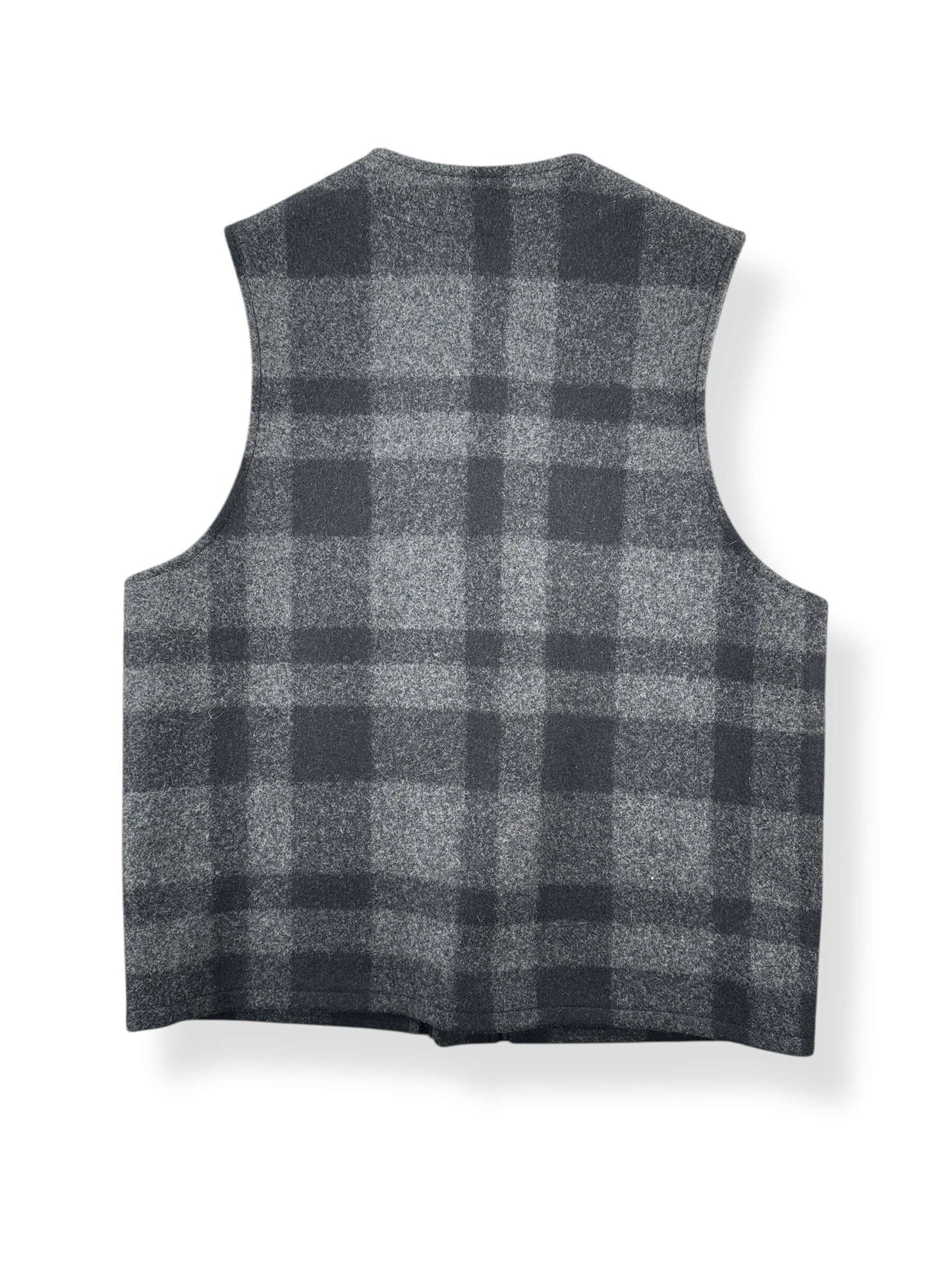 Back of Vintage Filson Charcoal Plaid Mackinaw Vest SZ M