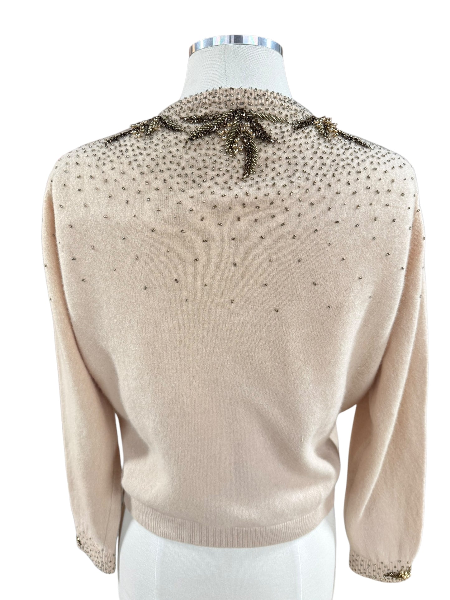 Back view of 1950s Beaded Lamb's Wool/Angora Cardigan M