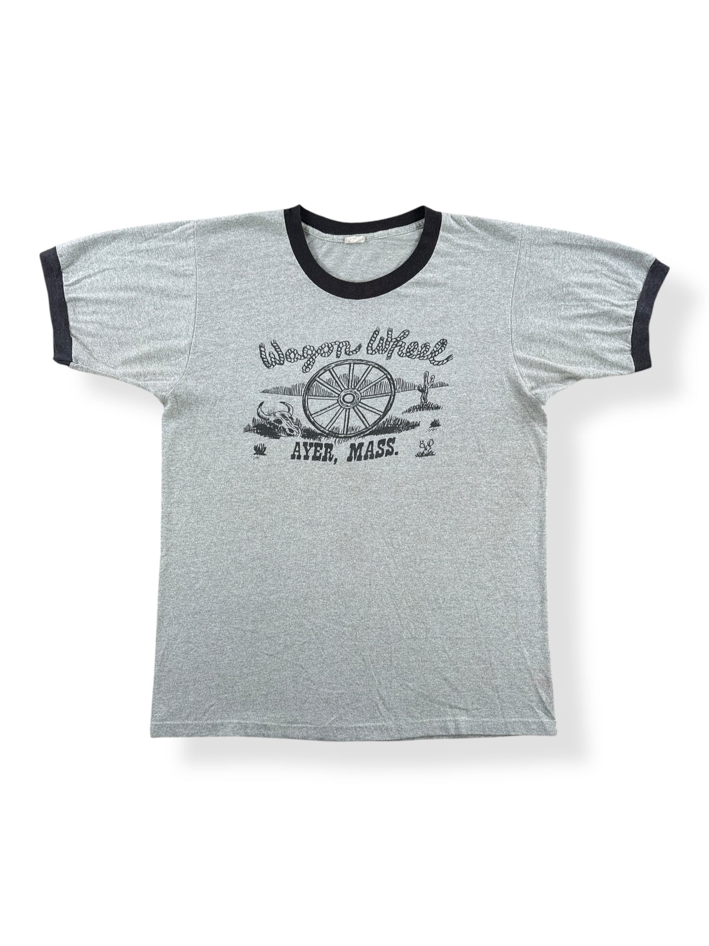 Front of Vintage Wagon Wheel Ayer MA Ringer Tee SZ M