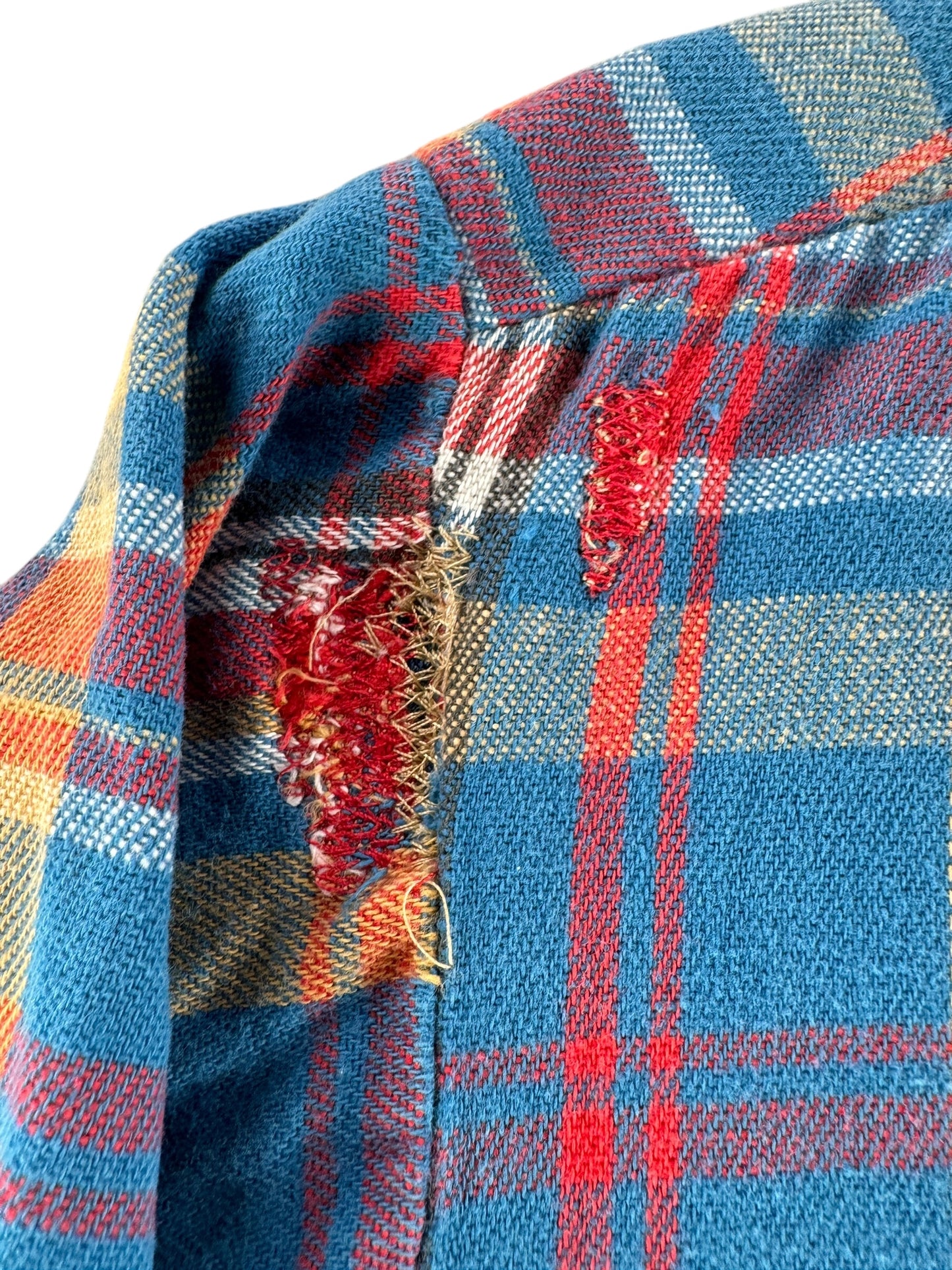 Repair on Shoulder of Vintage Cone Fabric Cotton Flannel SZ XL