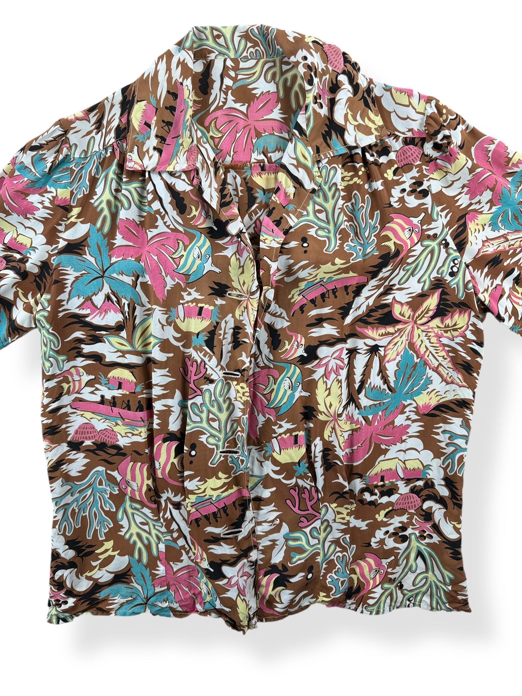 Front Close Up of Vintage Ladies Aloha Shirt SZ S AS IS