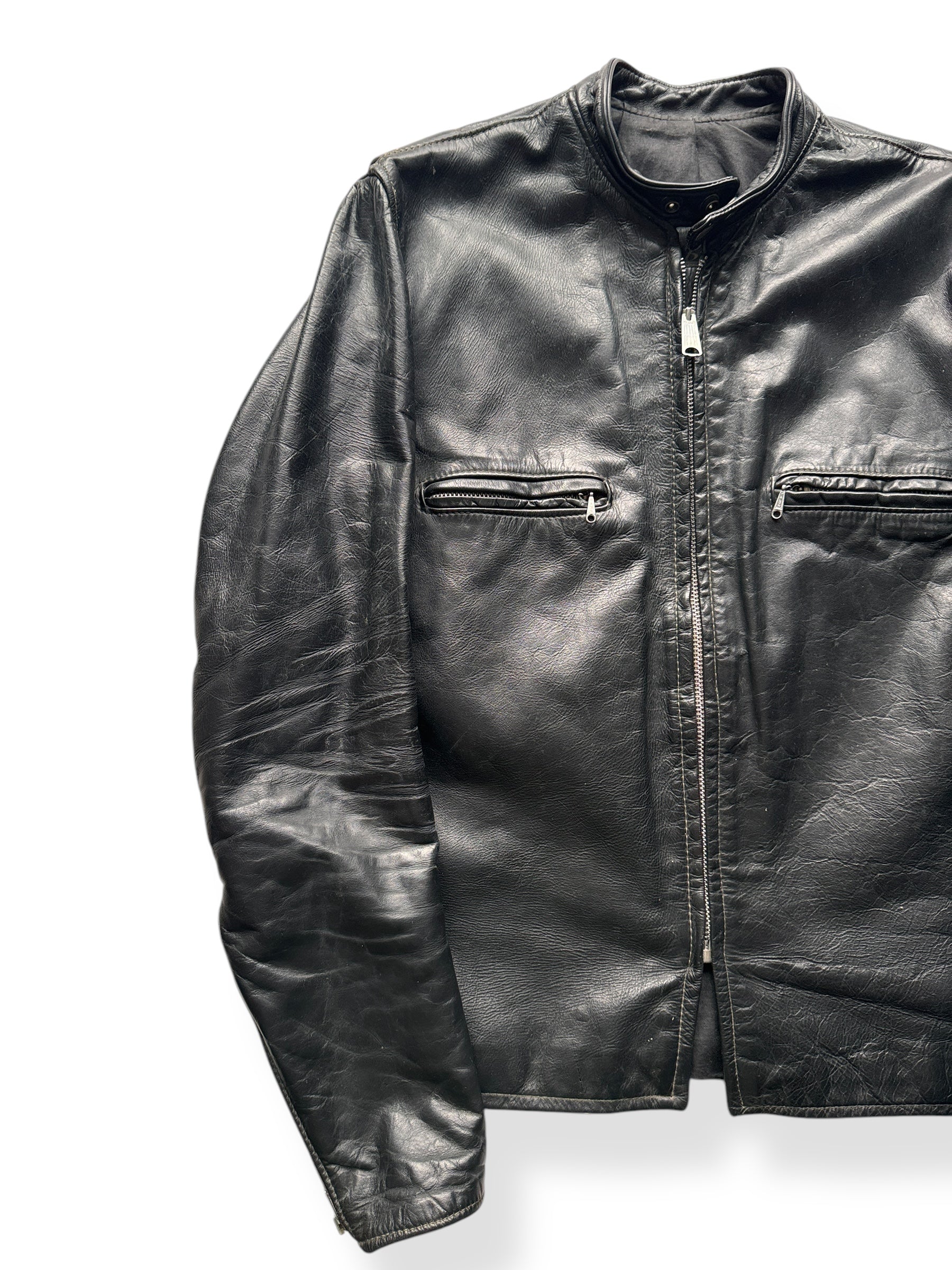 Front Right of Vintage Brooks Leather Moto Leather Jacket SZ 42