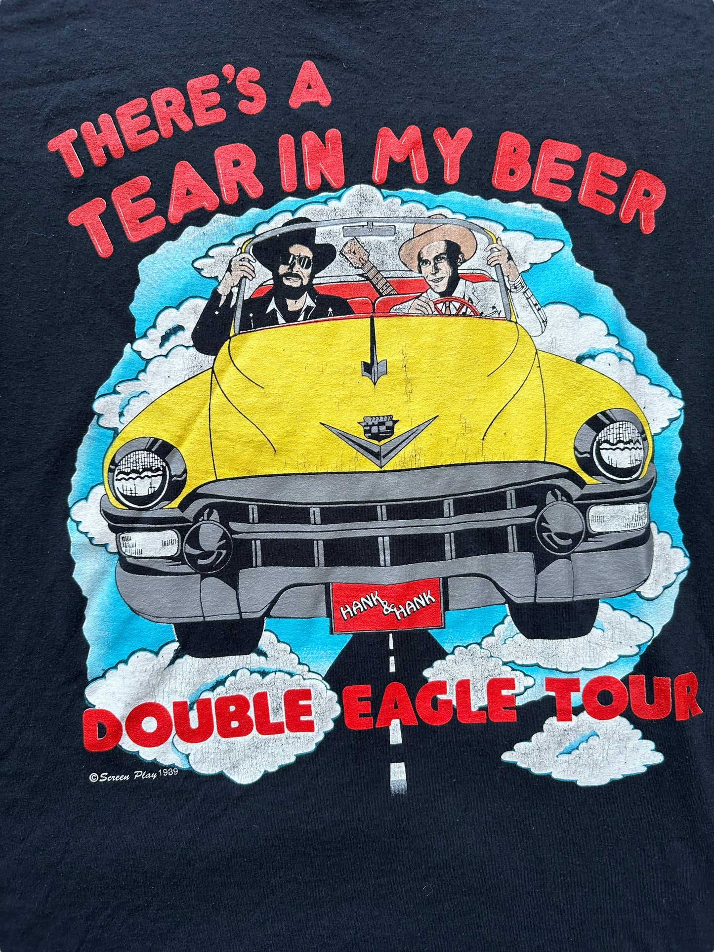 Graphic Detail on Vintage Hank Williams Jr There's a Tear In My Beer Tee SZ L | Vintage Country Music Tees Seattle | Barn Owl Vintage Goods