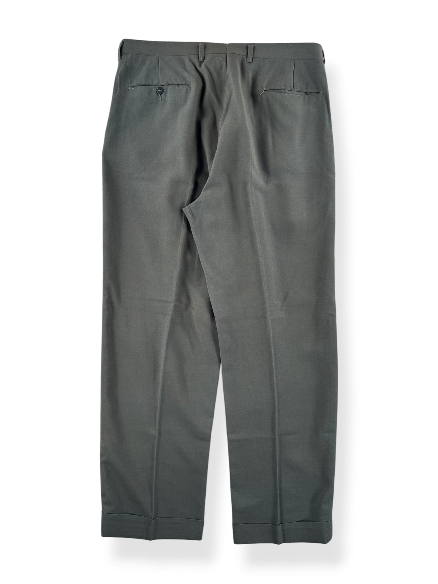 Back of Vintage Olive Green Drop Loop Trousers W34