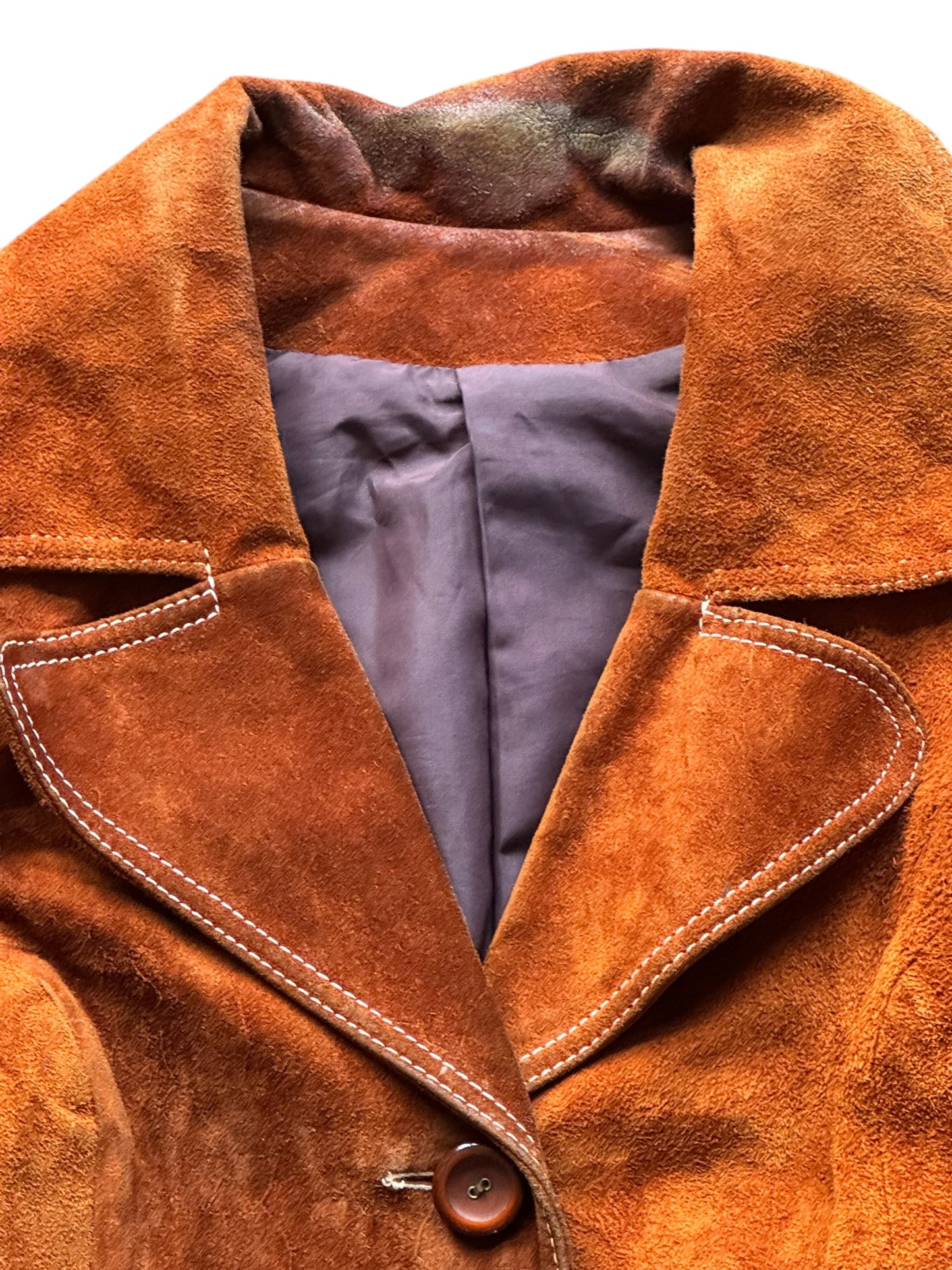 Collar view of 1970s Brown Suede Coat M