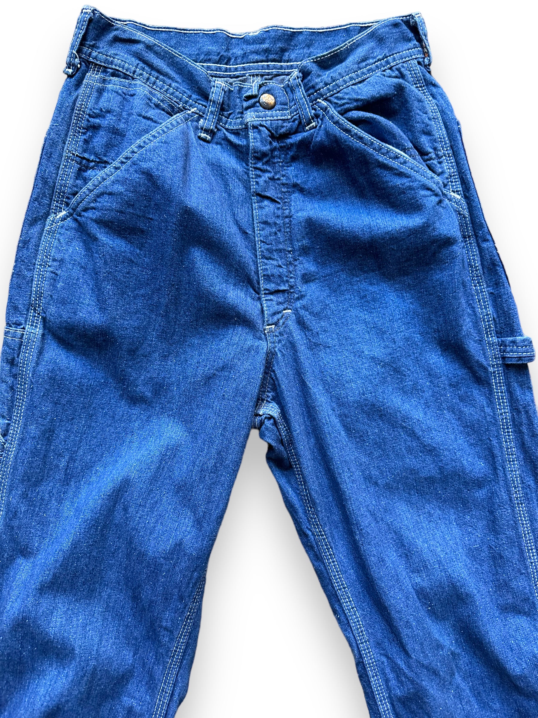 Upper Front View of Vintage Lee Carpenter Jeans W27 | Vintage Denim Workwear Seattle | Barn Owl Vintage Clothing