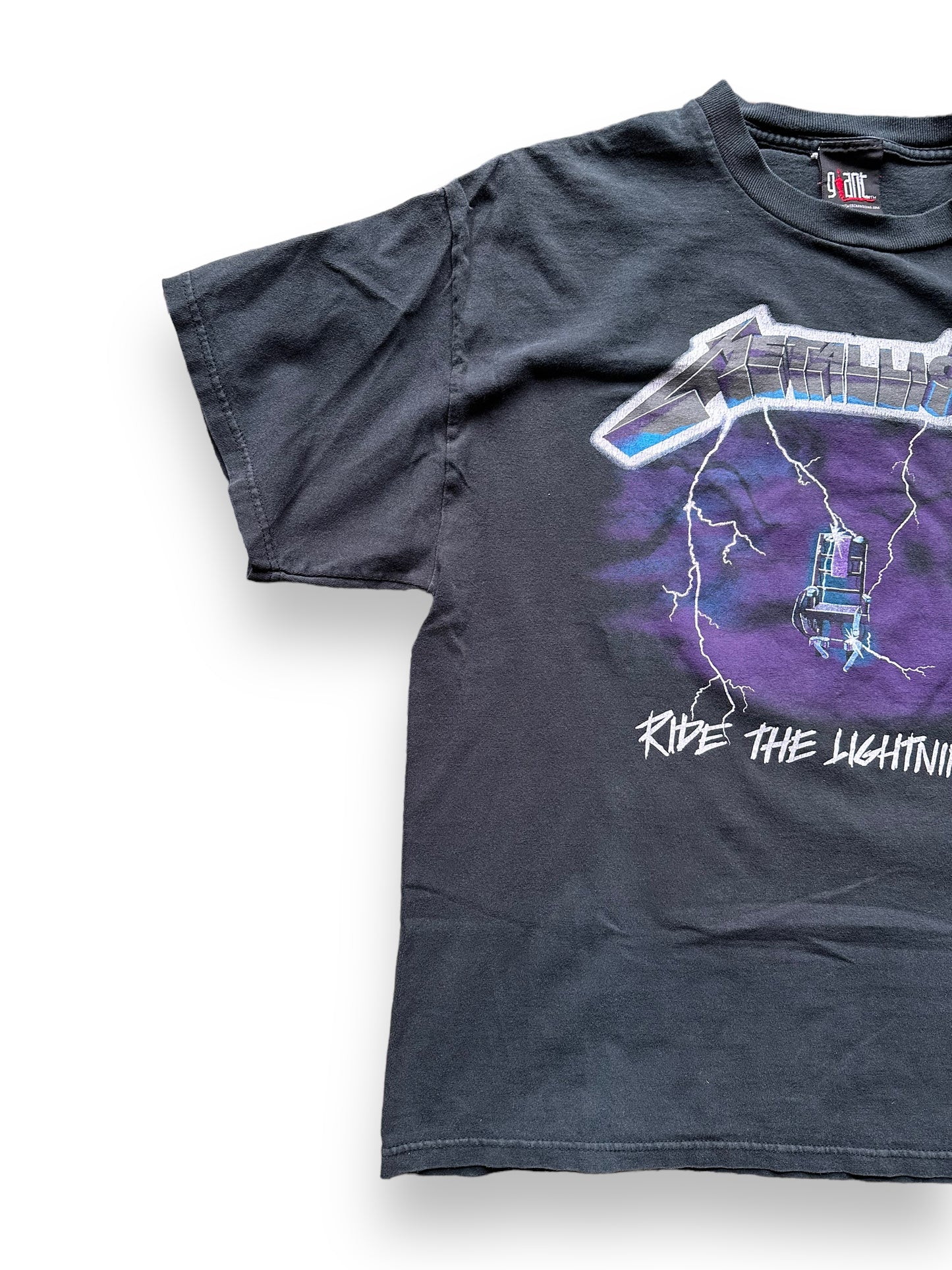 Front Right View of Vintage Metallica Ride The Lightning Shirt Size M | Vintage Metal Rock Tee | Barn Owl Vintage Seattle