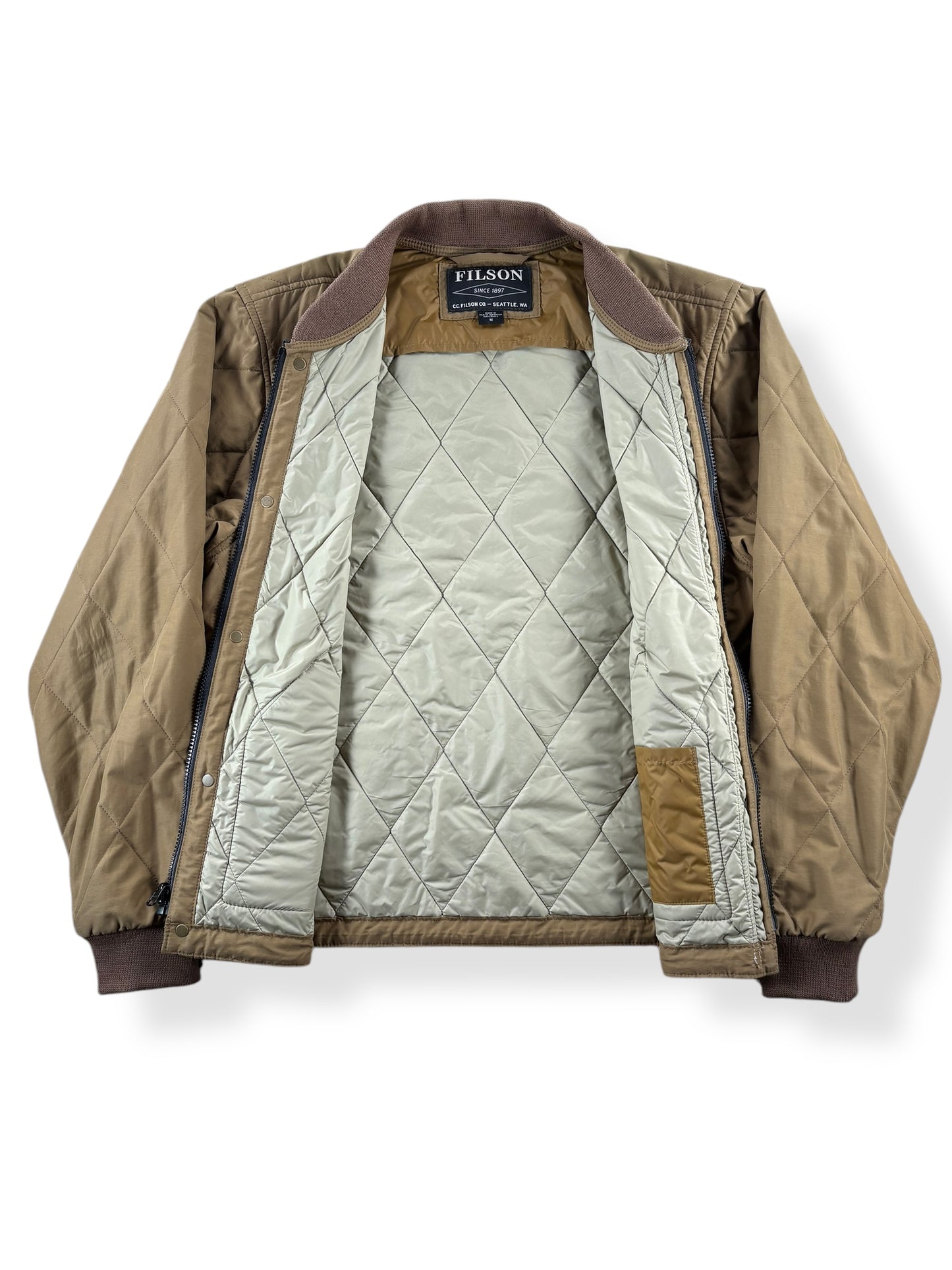 Inside of Modern Filson Quilted Pack Bomber SZ M