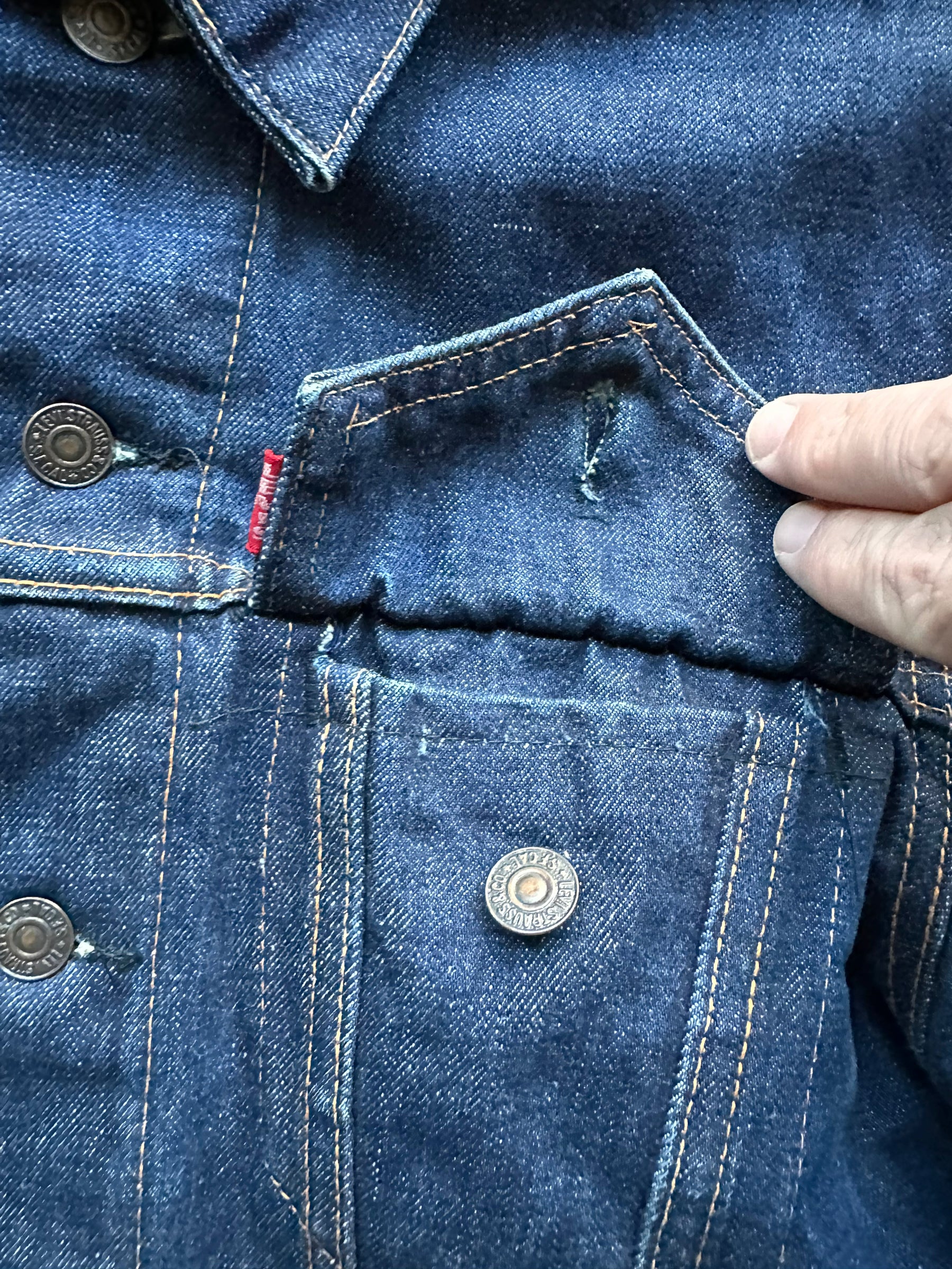 Big E Levis Tag on Vintage Levi's Big E Blanket Lined Type III Trucker SZ S | Vintage Denim Workwear Seattle | Seattle Vintage Denim