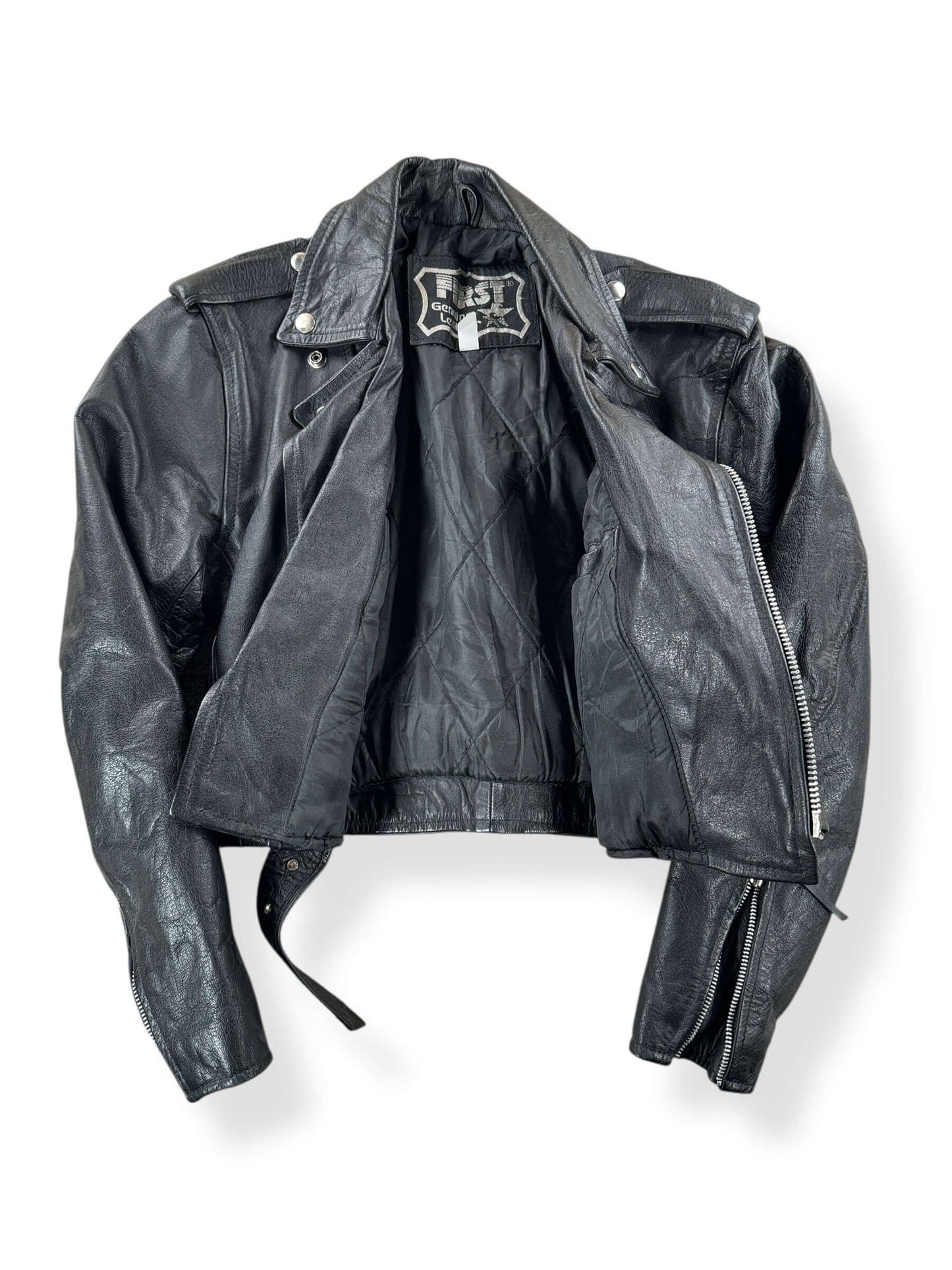 Inside of Vintage Womens 1980s First Leather Motorcycle Jacket SZ S