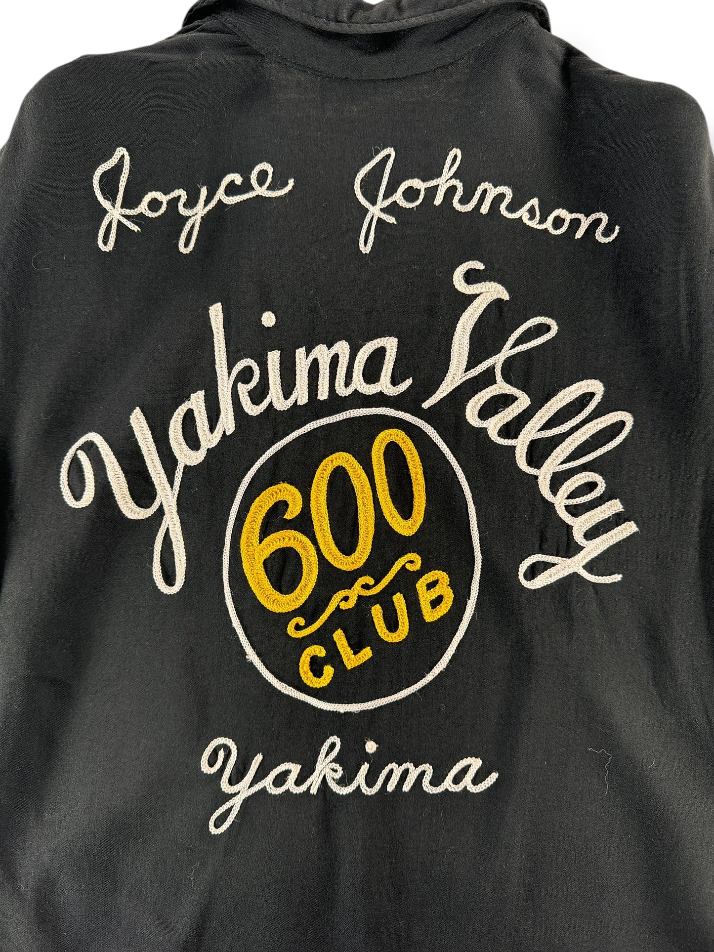 Back of Vintage Yakima Valley 600 Club Rayon Bowling Shirt SZ S