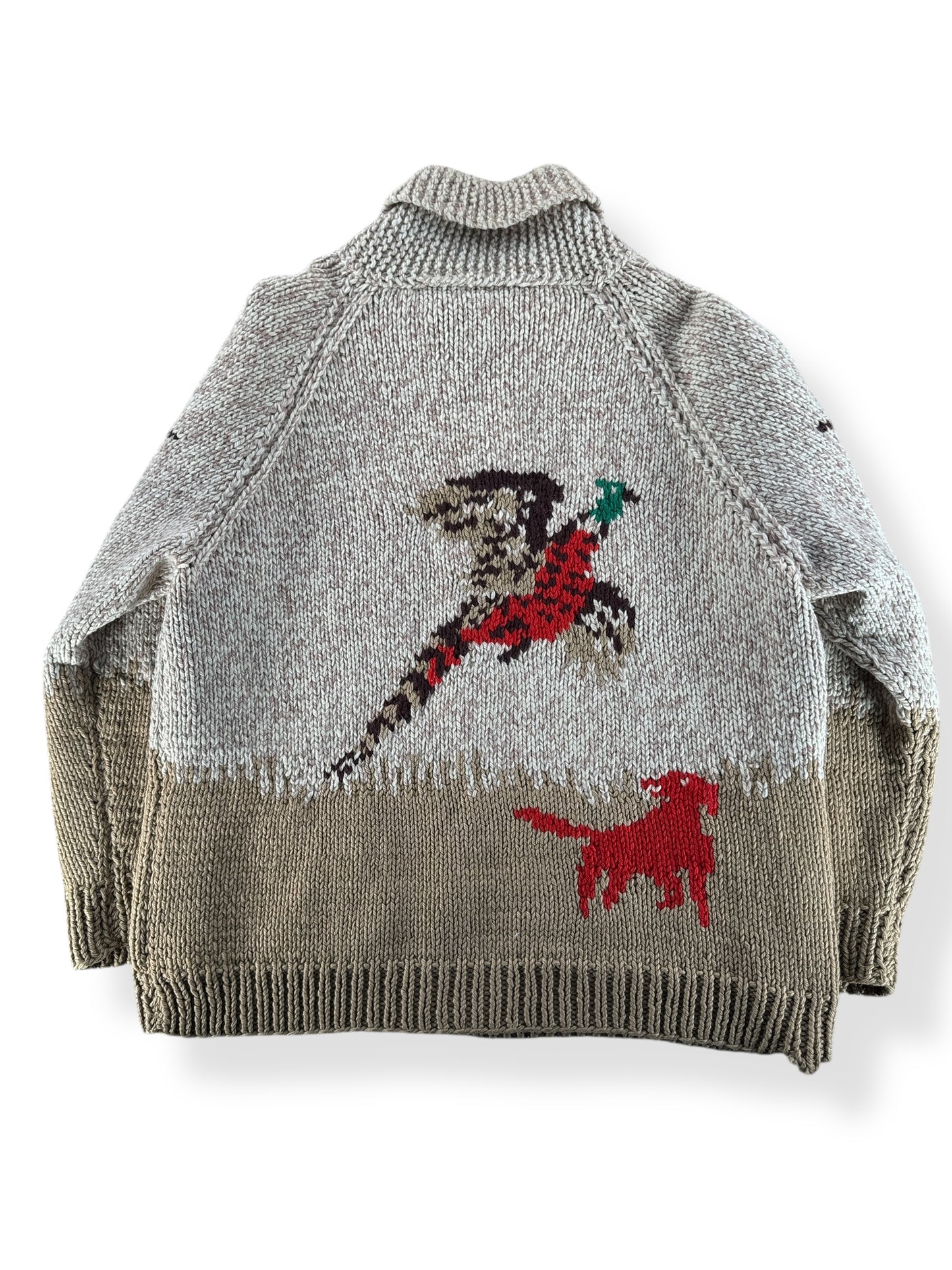 Back of Vintage Pheasant Hunting Themed Cowichan Style Sweater SZ XL