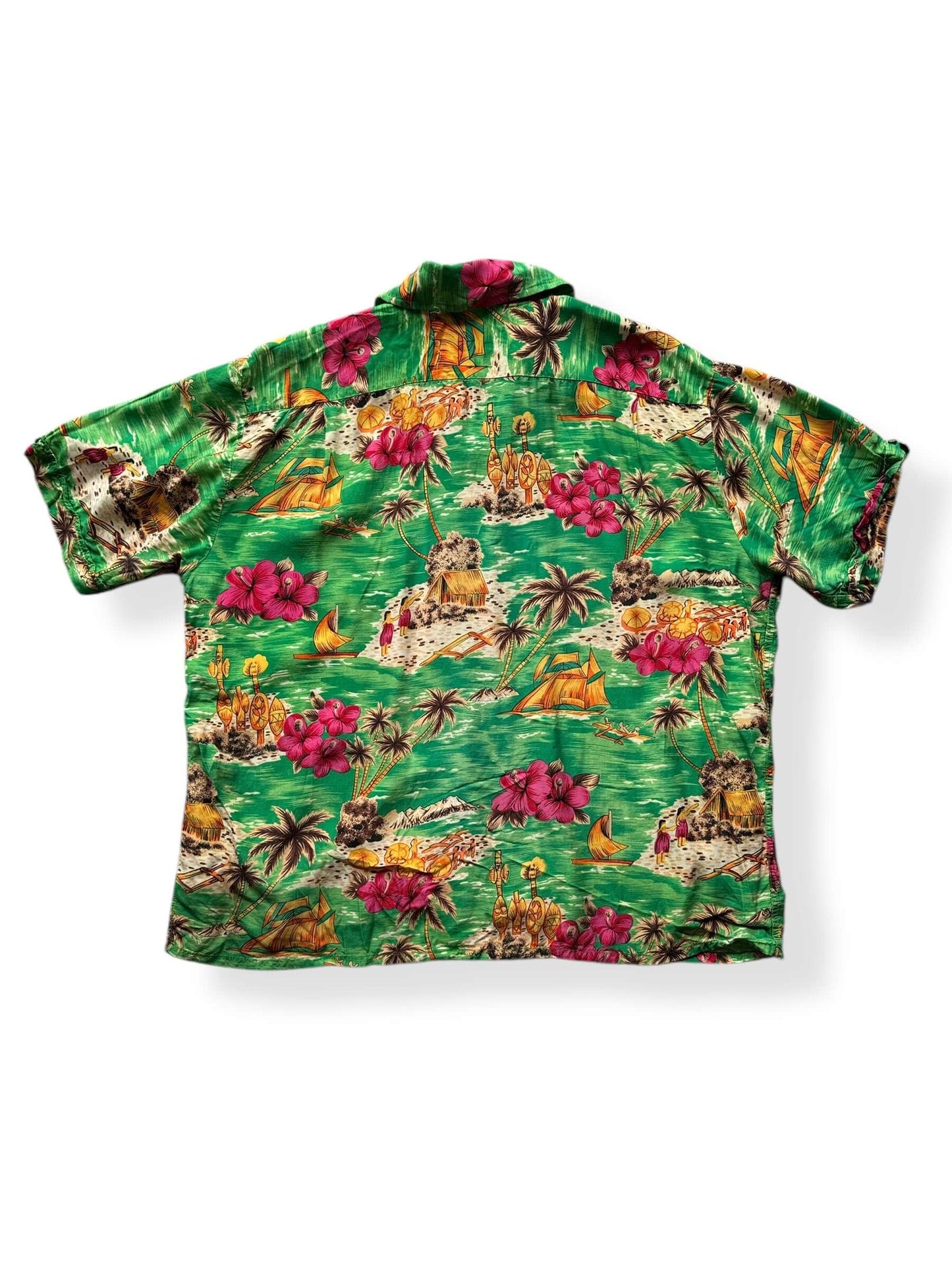 Back of Vintage Hawaiian Holiday Aloha Shirt SZ XL AS IS