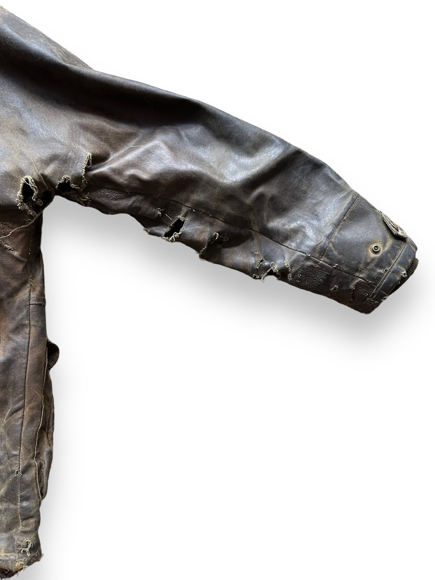 Rear Right Sleeve Repairs on Filson Nasty Boy Tin Cloth Field Jacket SZ 42 | Filson Tin Cloth Jacket | Vintage Workwear Seattle