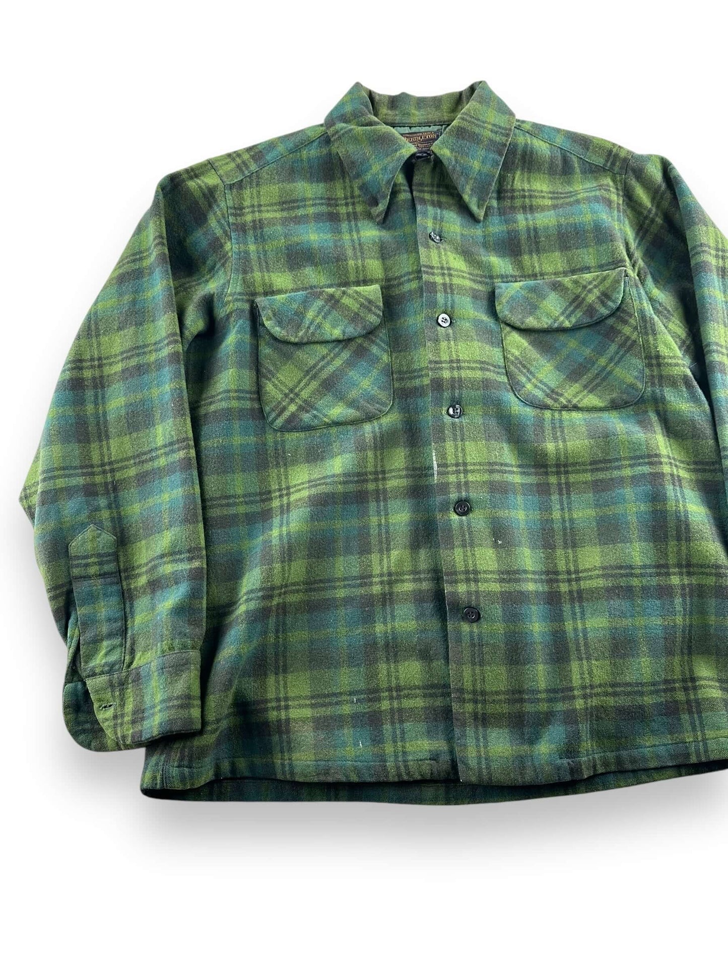 Vintage Paint Splattered Pendleton Blue/Green Wool Board Shirt SZ M