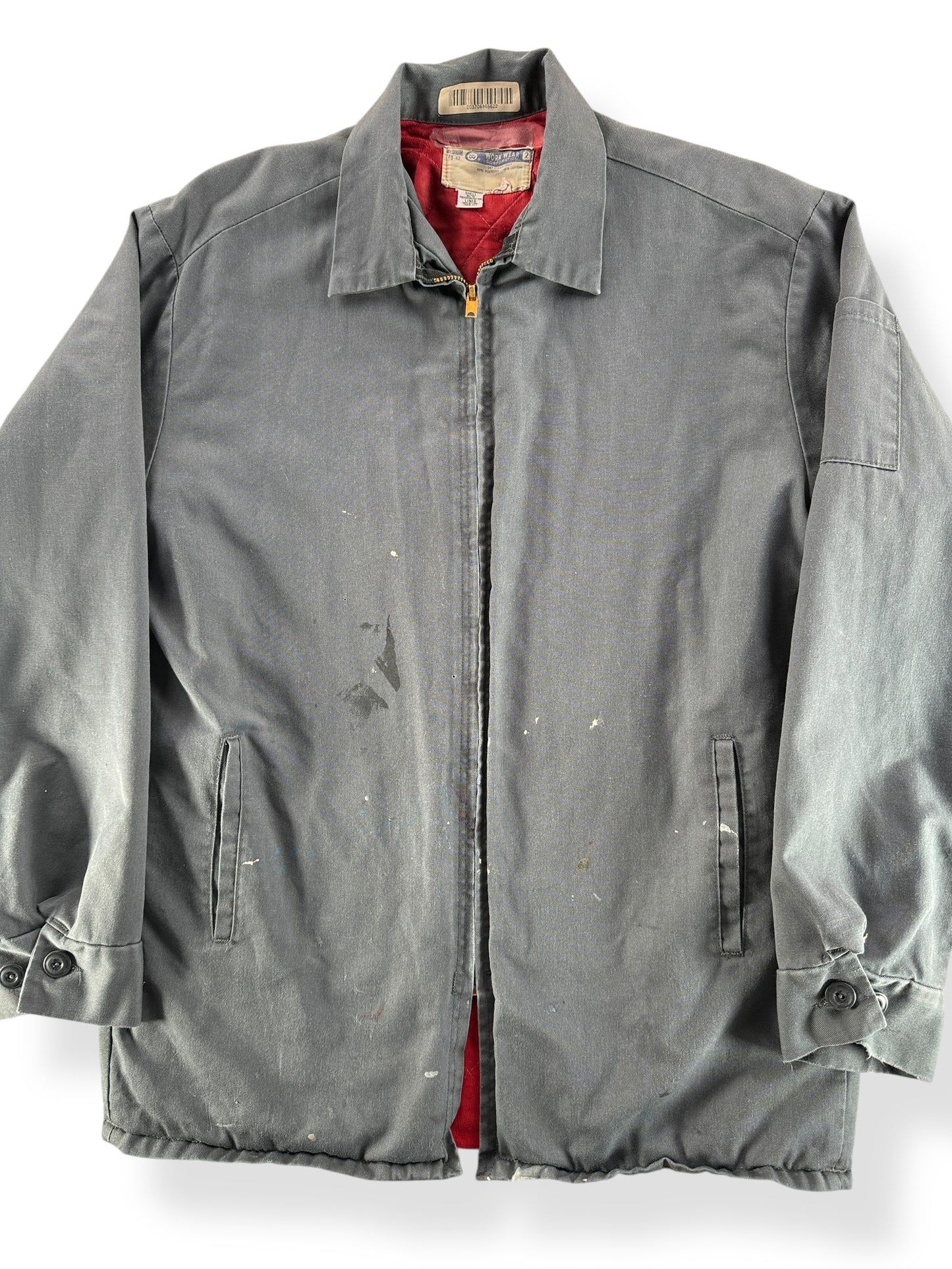 Front Close Up of Vintage Work Wear Gas Station Jacket Quilted Liner SZ M