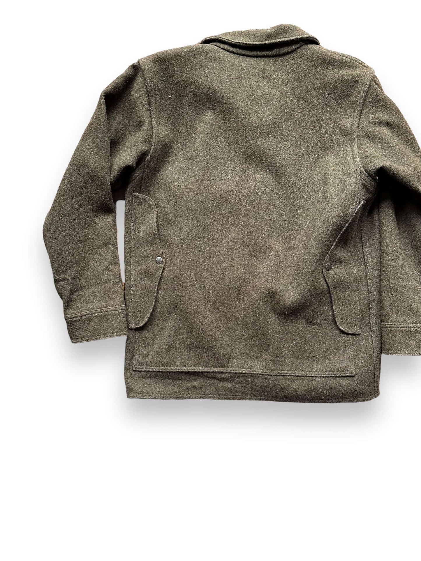 Rear Left View of Filson Forest Green Mackinaw Cruiser SZ 42 | Vintage Filson Workwear Seattle
