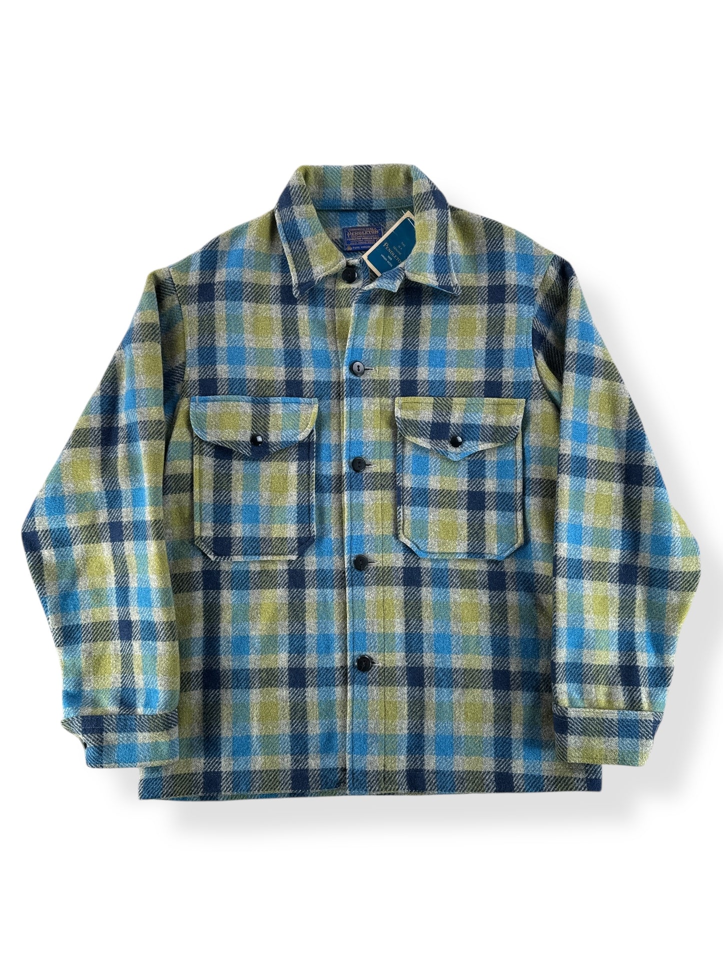 Front of NOS Vintage Pendleton Green Blue Shacket SZ S