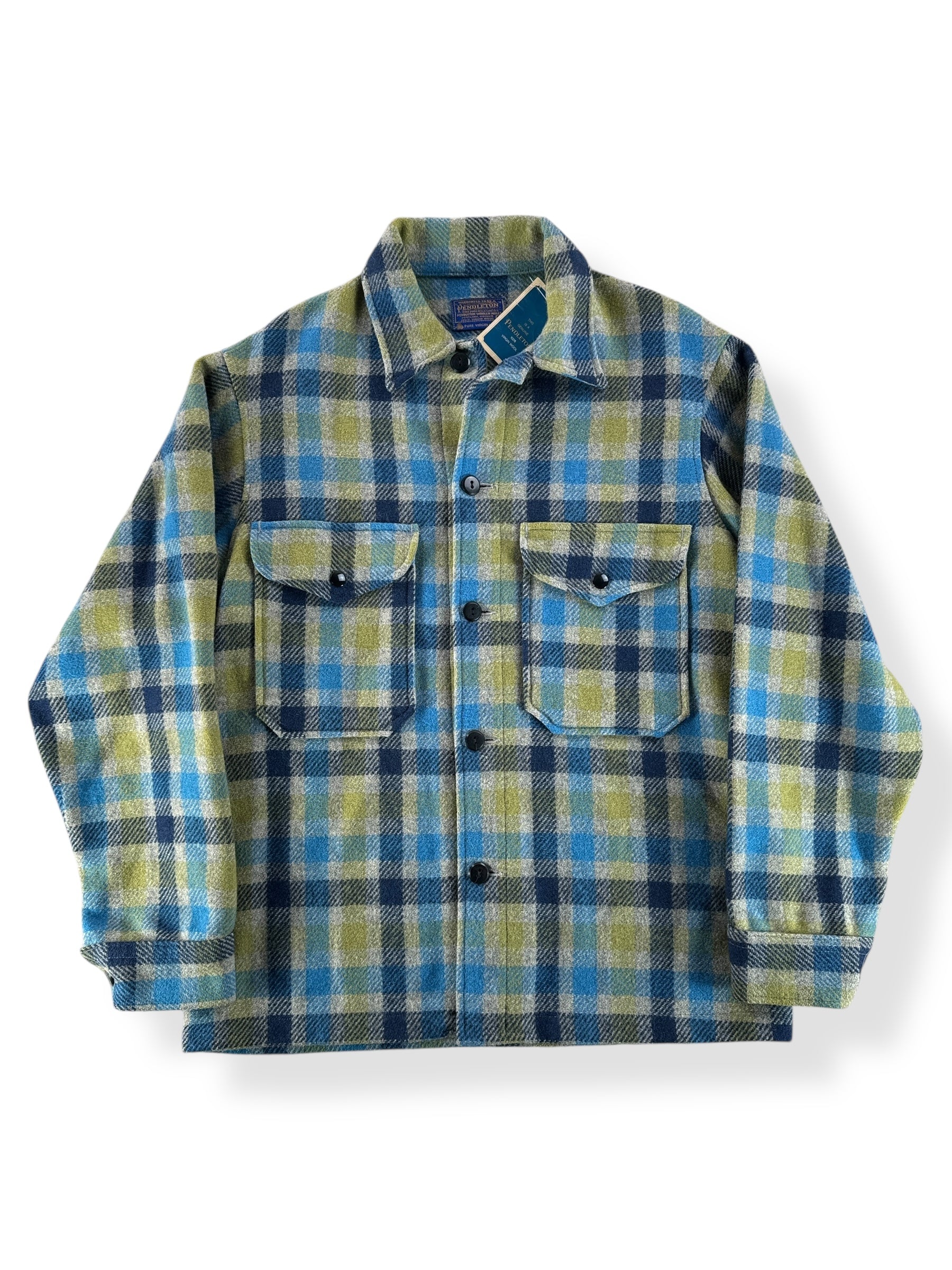 Front of NOS Vintage Pendleton Green Blue Shacket SZ S