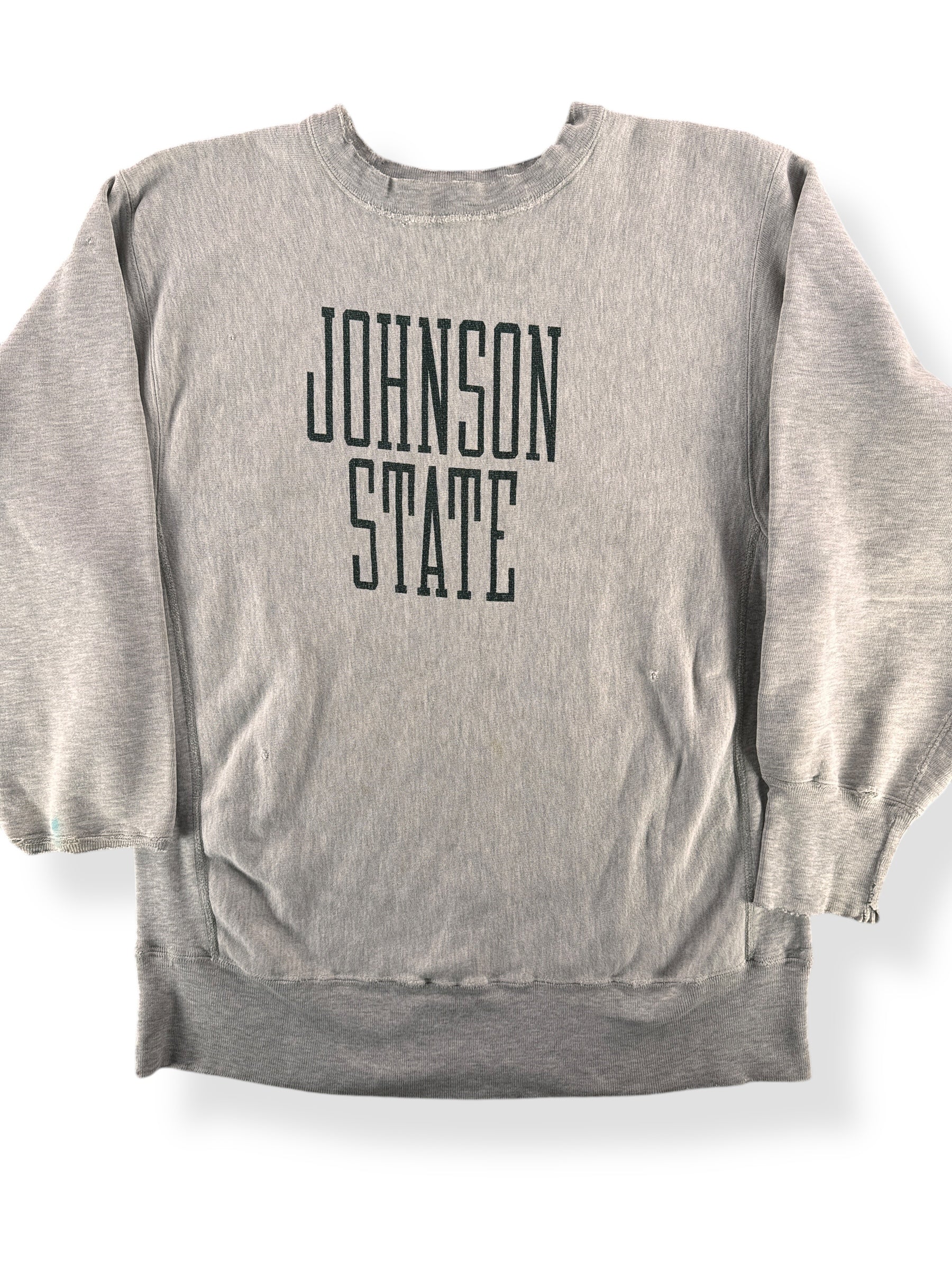 Front Close Up of Vintage Johnson State Reverse Weave SZ L