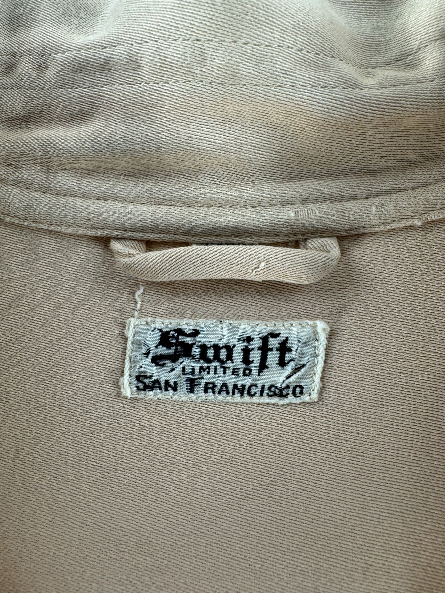 Tag on Vintage Swift Pale Peach Gabardine Loop Collar Shirt SZ L AS IS