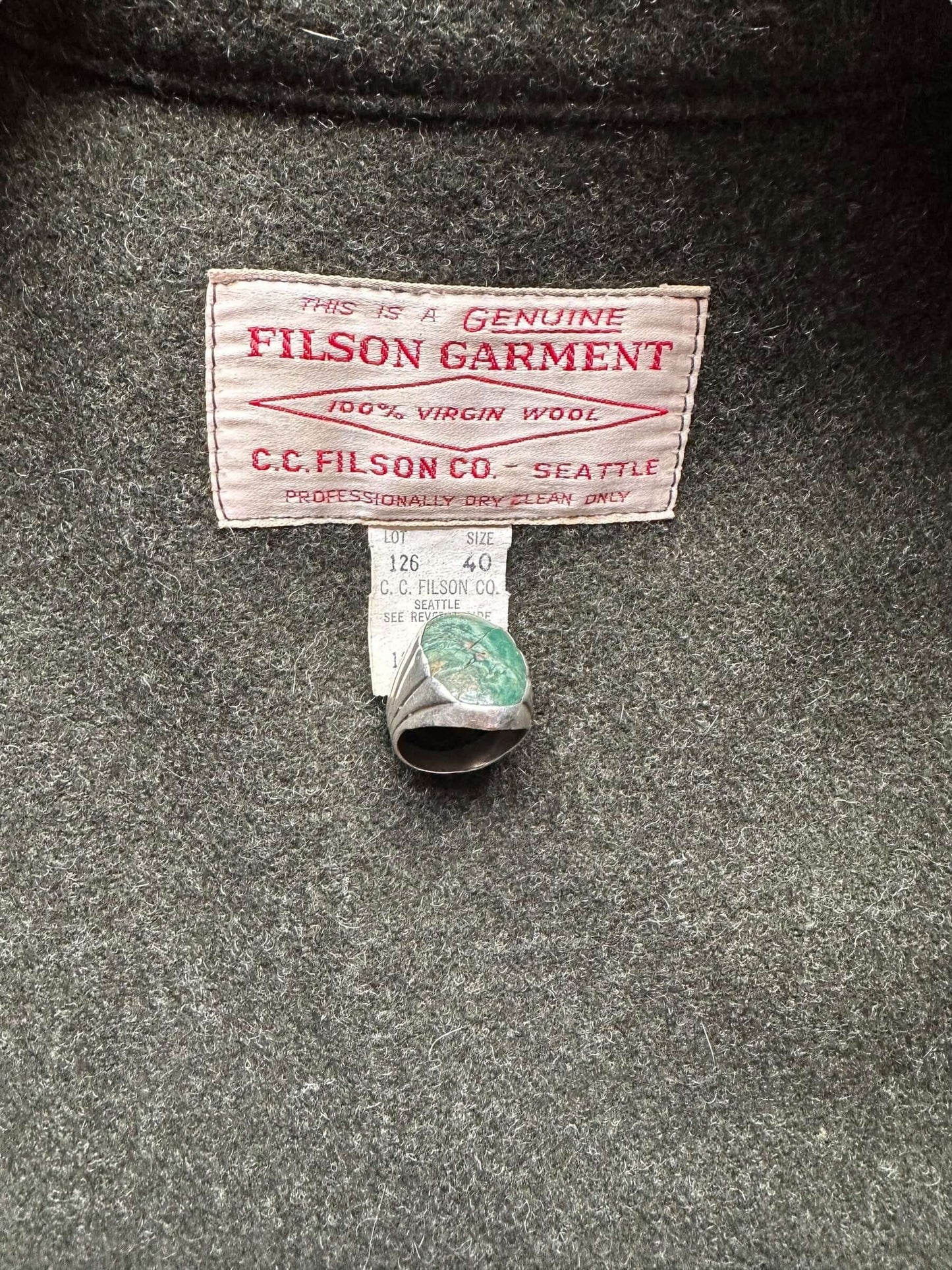 tag on Filson Forest Green Style 126 Wool Cruiser SZ 40