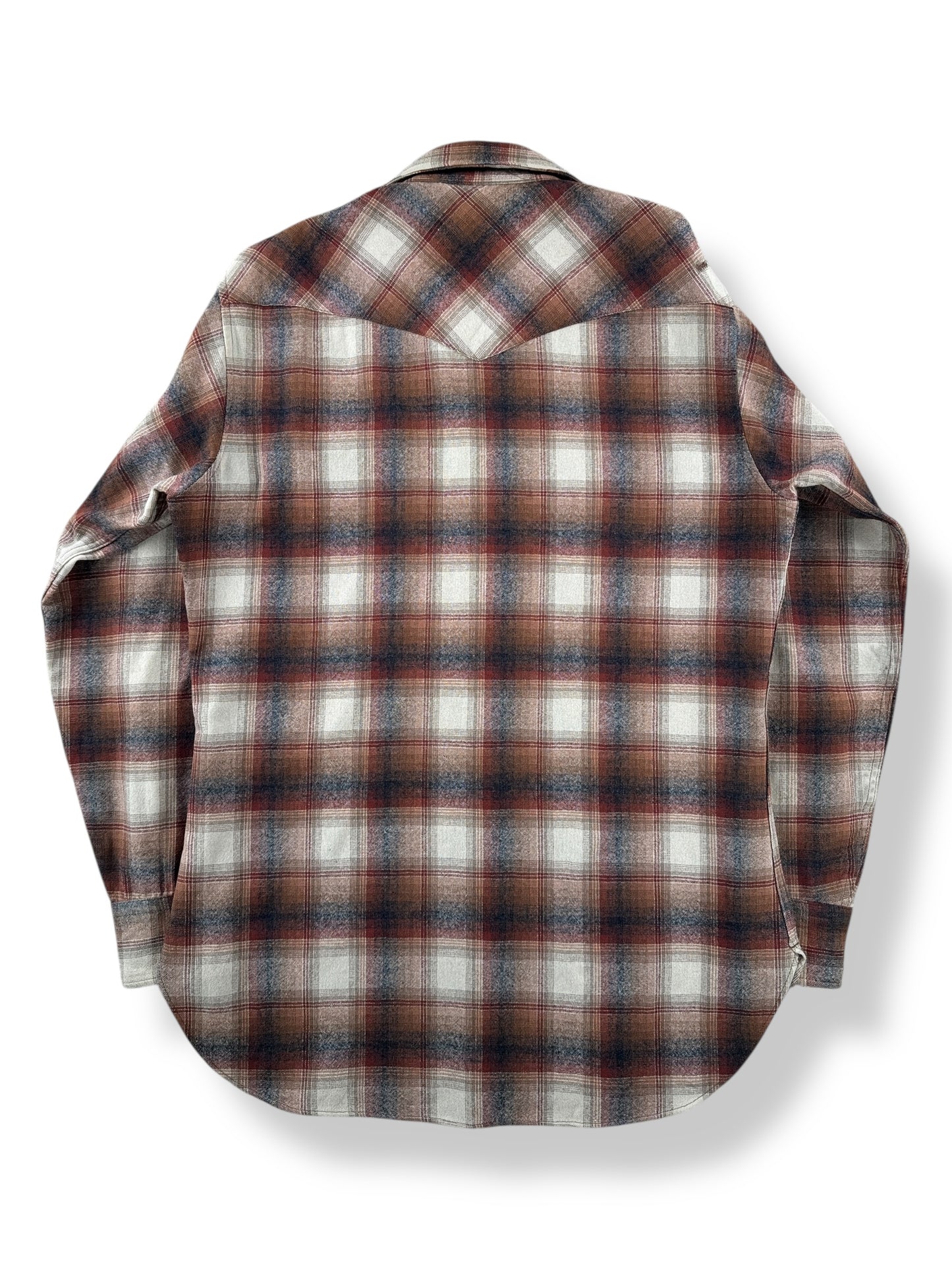 Back of Vintage Pendleton Burgundy Plaid Pearlsnap Flannel SZ M