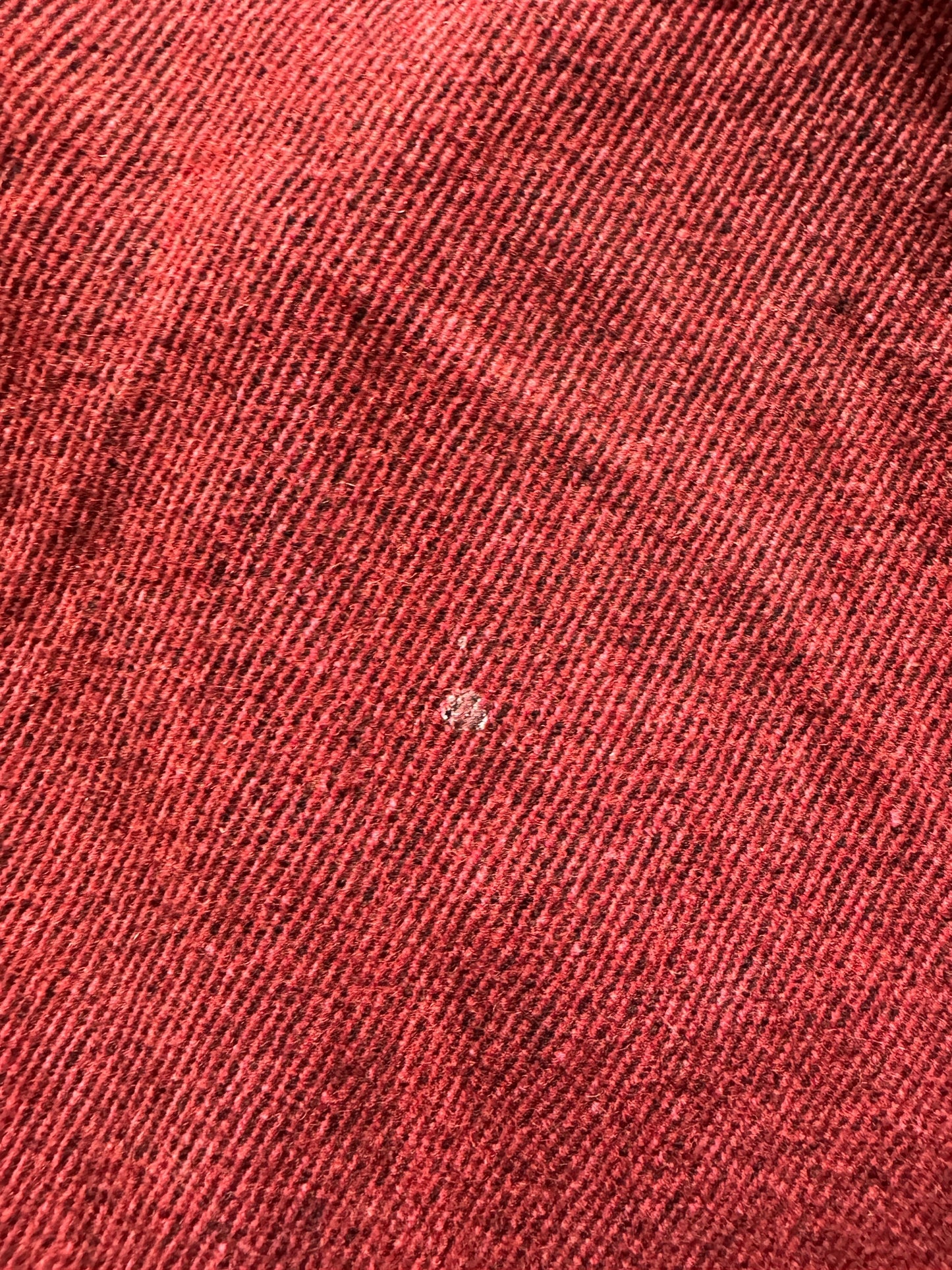 stain on back of Vintage Woolrich Red Herringbone Wool Shirt SZ L