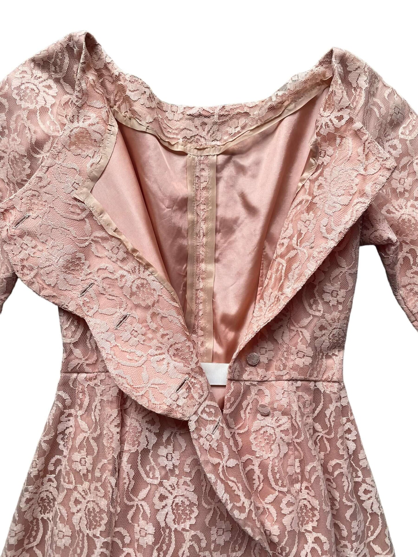 Open front view of Vintage 1950s Handmade Pink Lace Formal Dress |  Barn Owl Vintage Dresses | Seattle Vintage Ladies Clothing