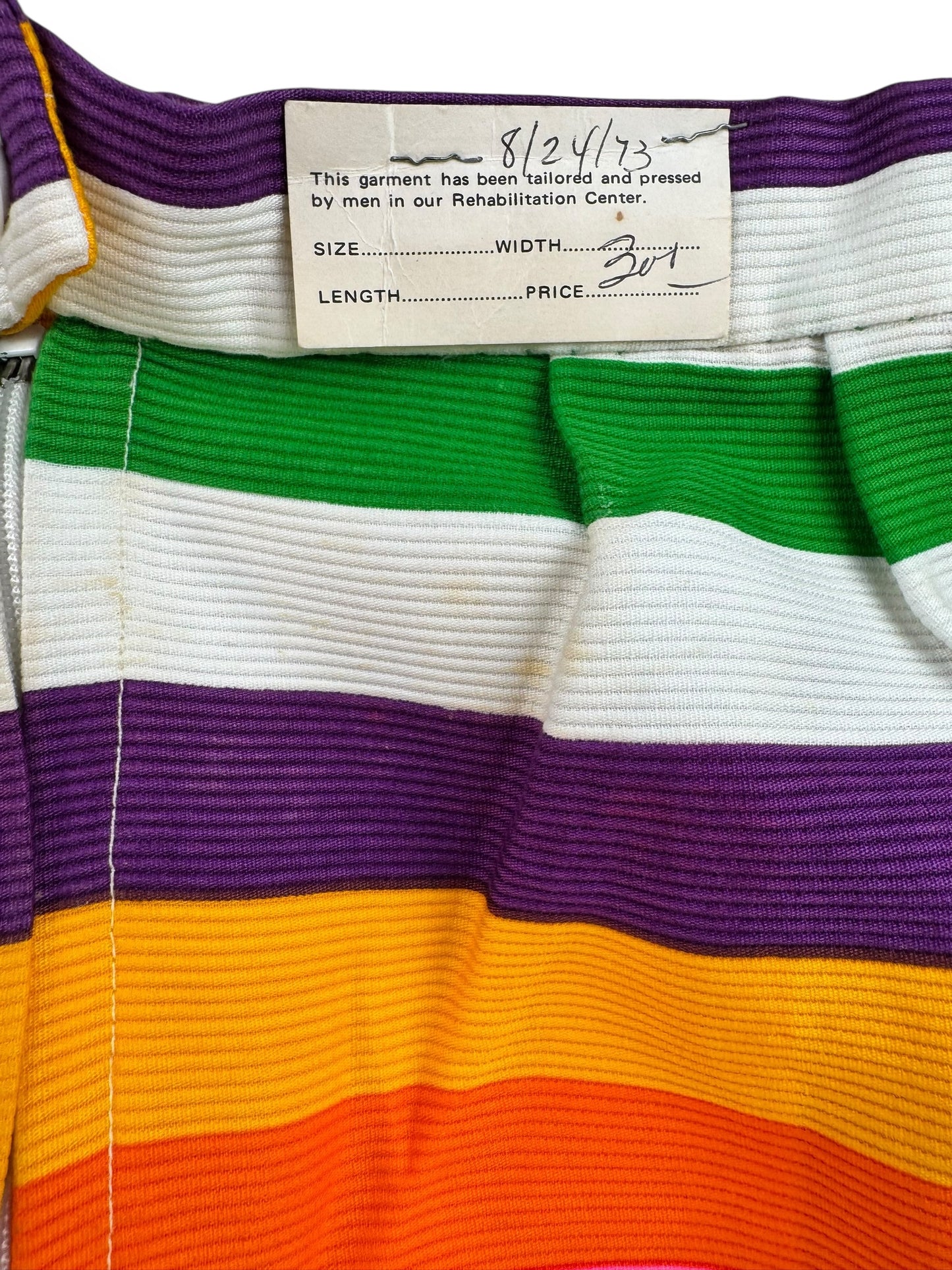 Tailor tag 1960s Alex Coleman Rainbow Striped Skirt AS-IS L