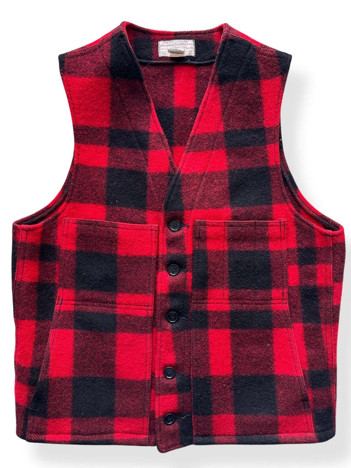 Front Close Up of Vintage Filson Mackinaw Wool Vest SZ 42
