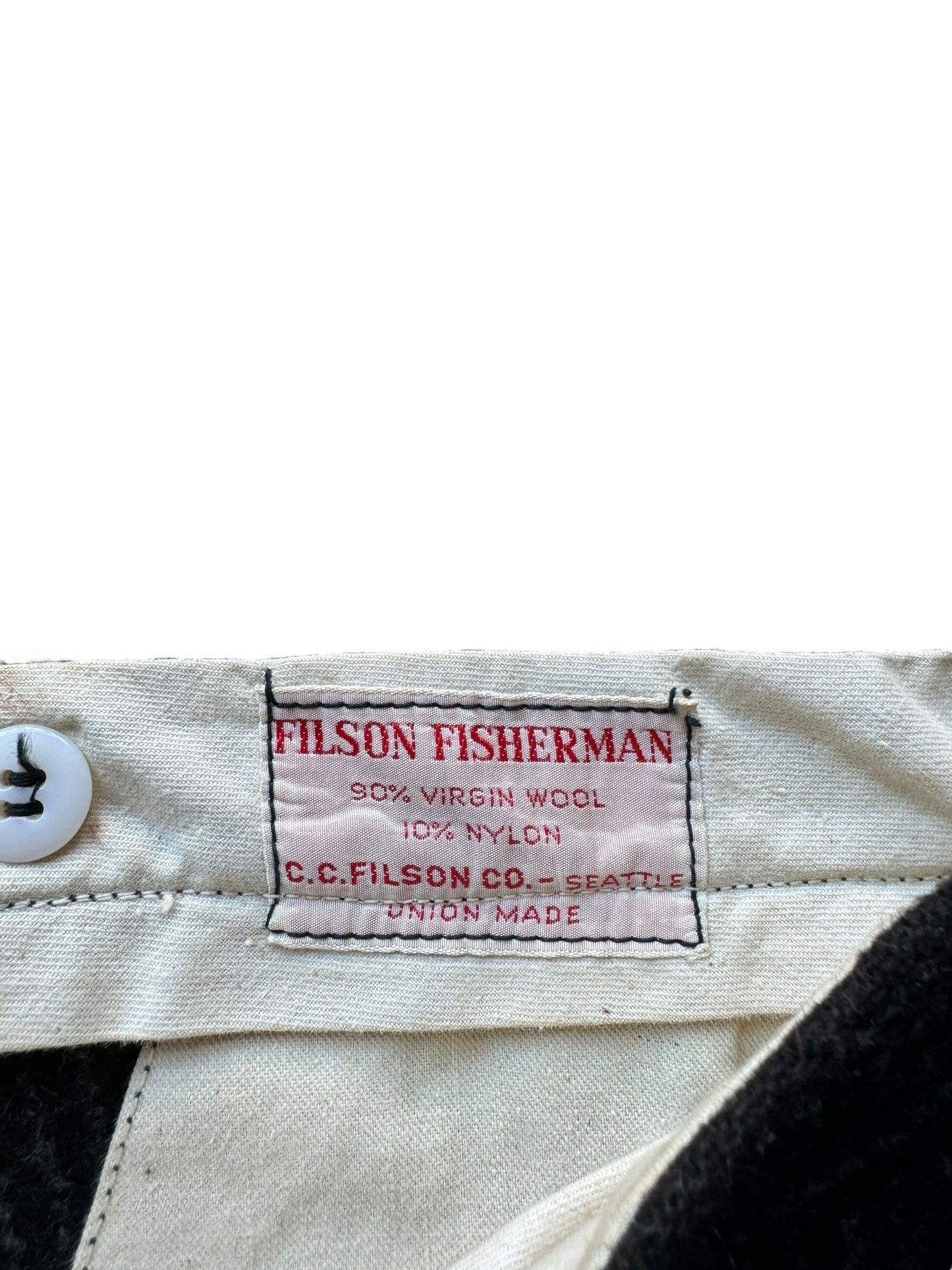 Label on Vintage Filson Fisherman Wool Blend Trousers W36