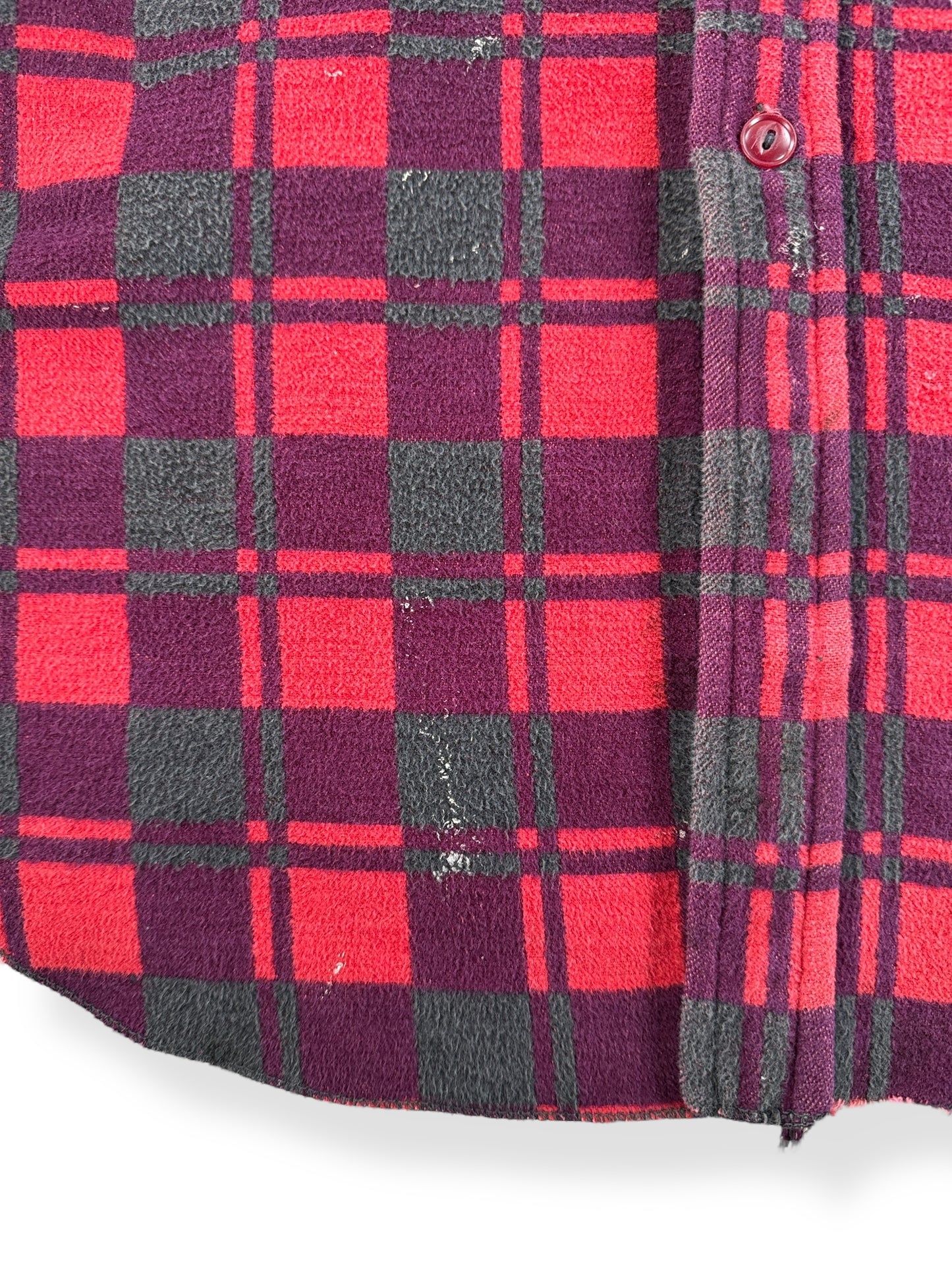 Stains on Vintage Champion Red and Black Cotton Camp Blanket Flannel SZ M AS IS