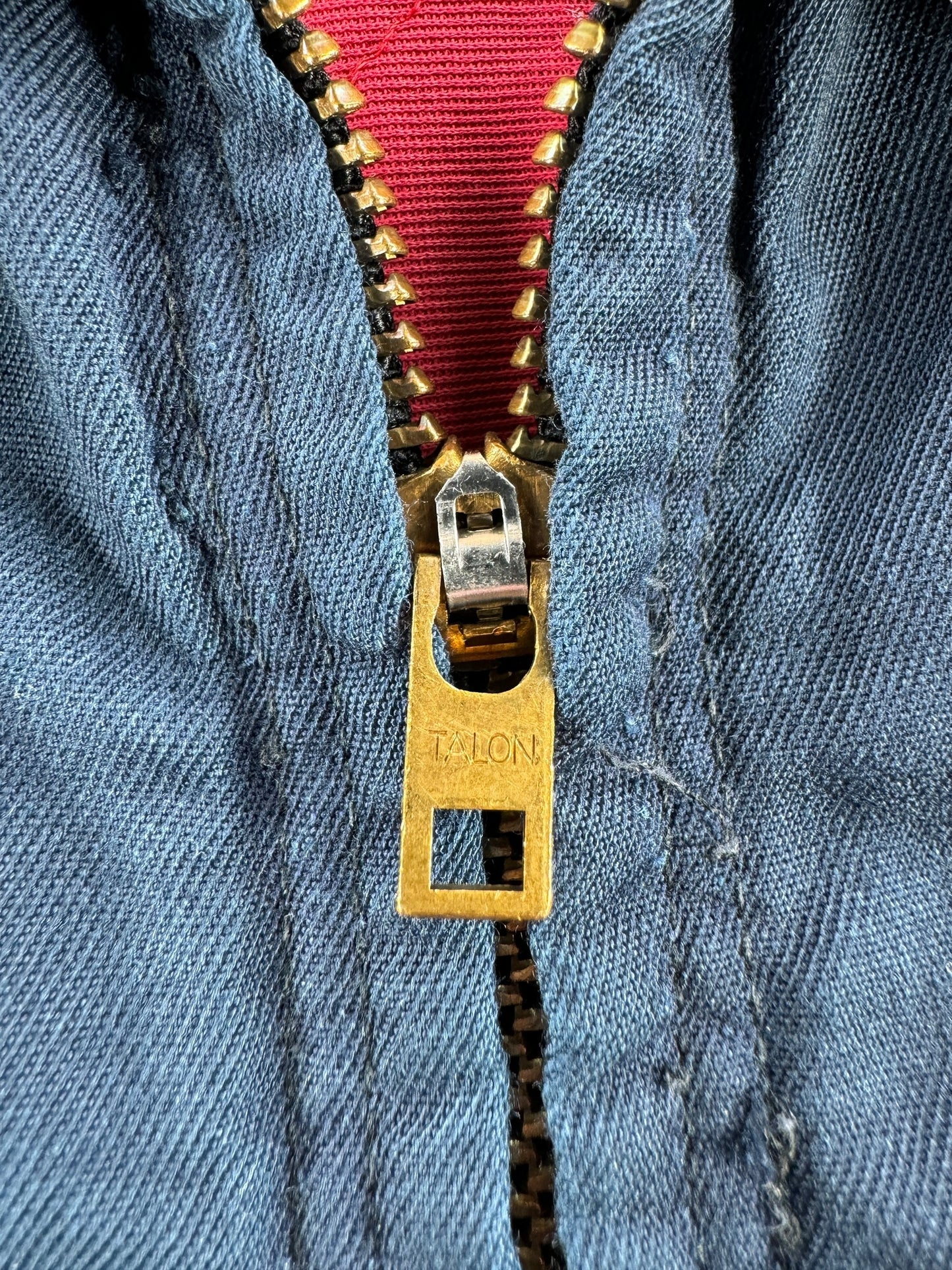 Zipper on Vintage Blue Quilted Red Kap Gas Station Jacket SZ M