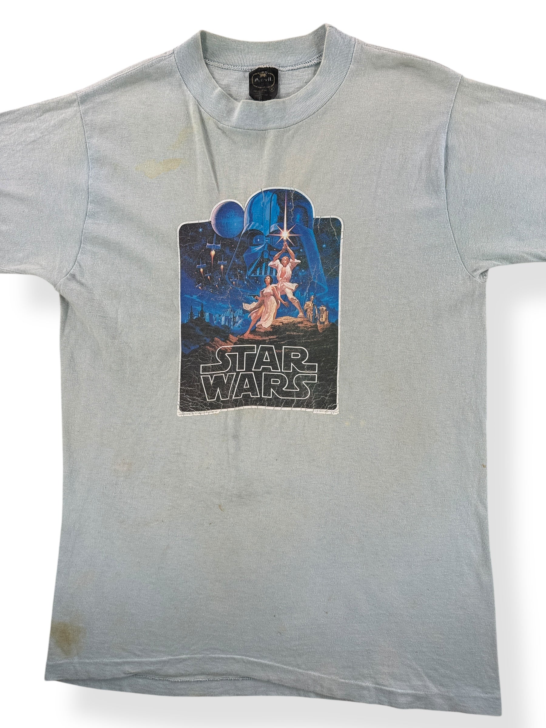 Front Close Up of Vintage Distressed Star Wars Tee