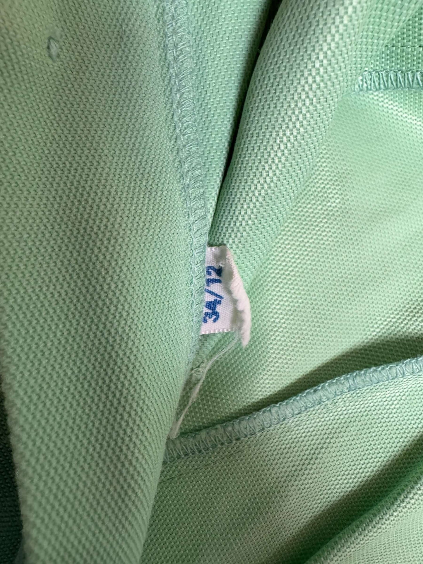 Size tag of 1960s Minty Green One Piece Bathing Suit XS-S