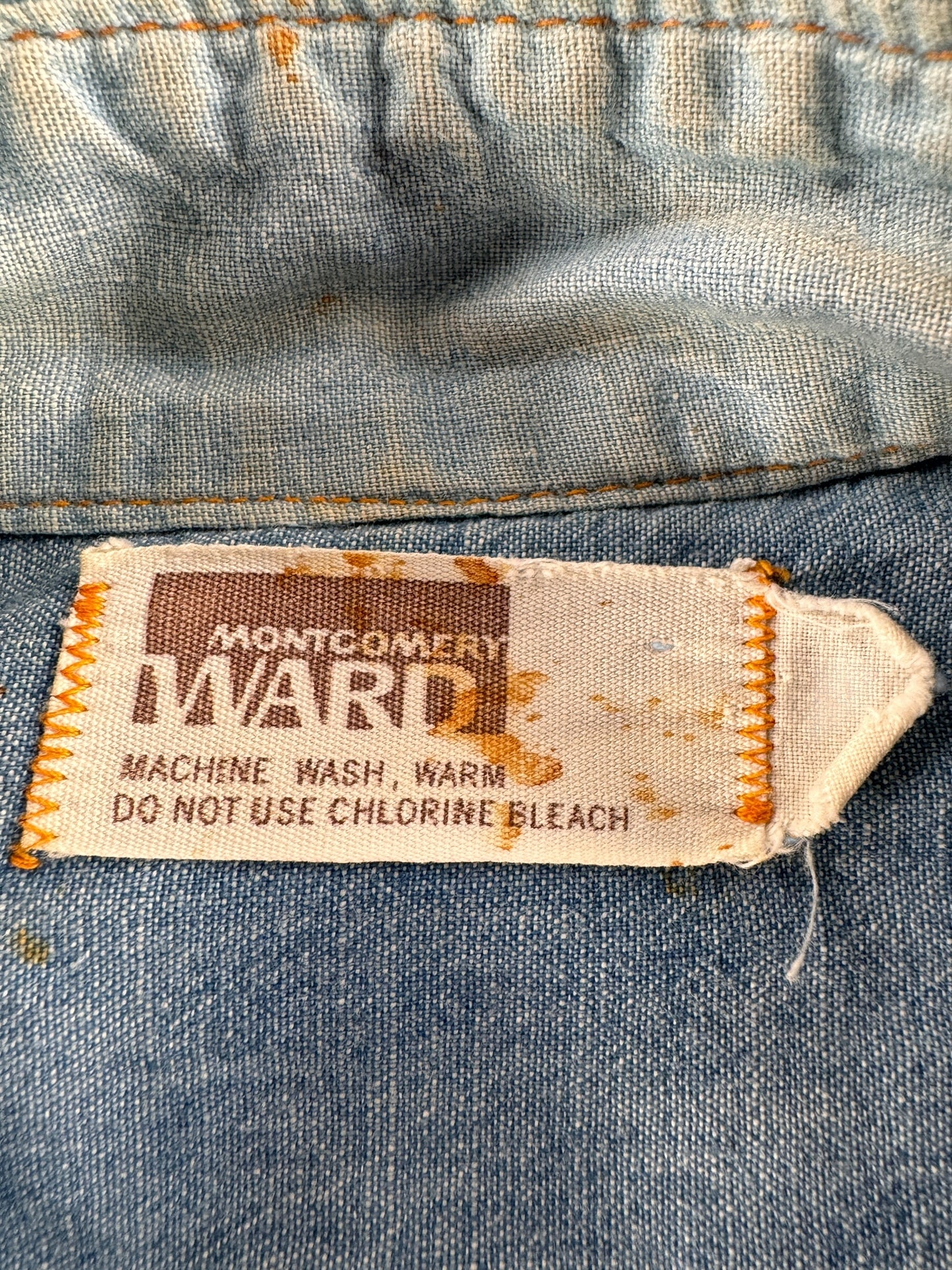 Tag on Vintage Montgomery Ward Sunfaded Chambray SZ XL