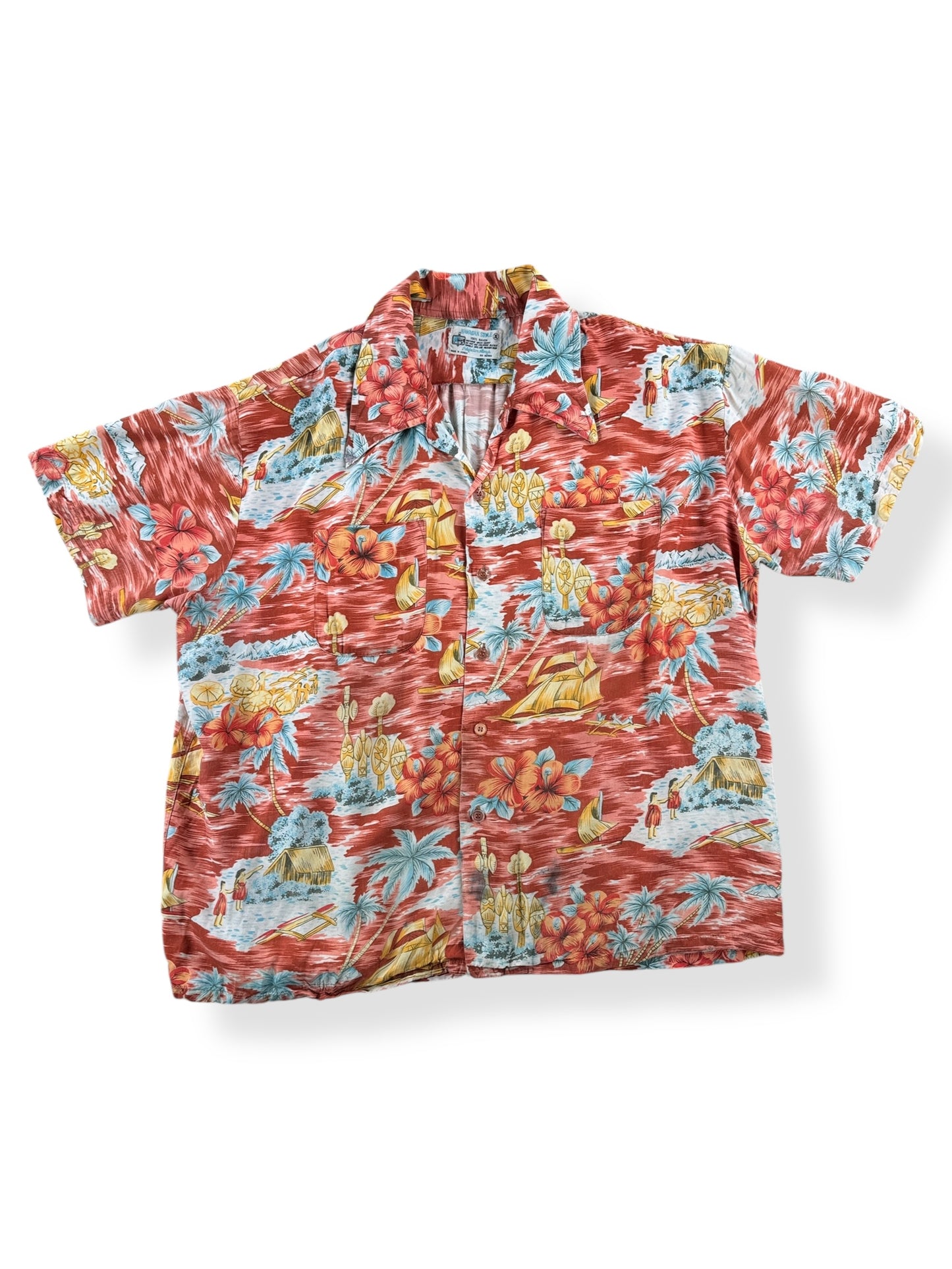 Front of Vintage Repaired Kmart Rayon Aloha Shirt SZ XL
