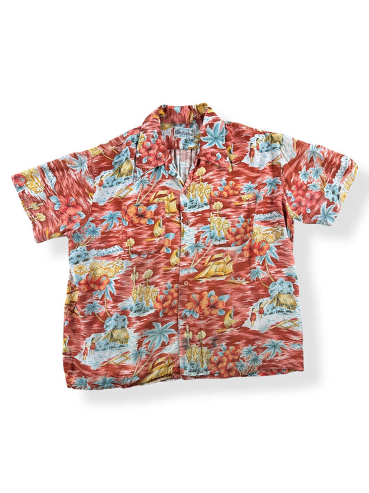 Front of Vintage Repaired Kmart Rayon Aloha Shirt SZ XL
