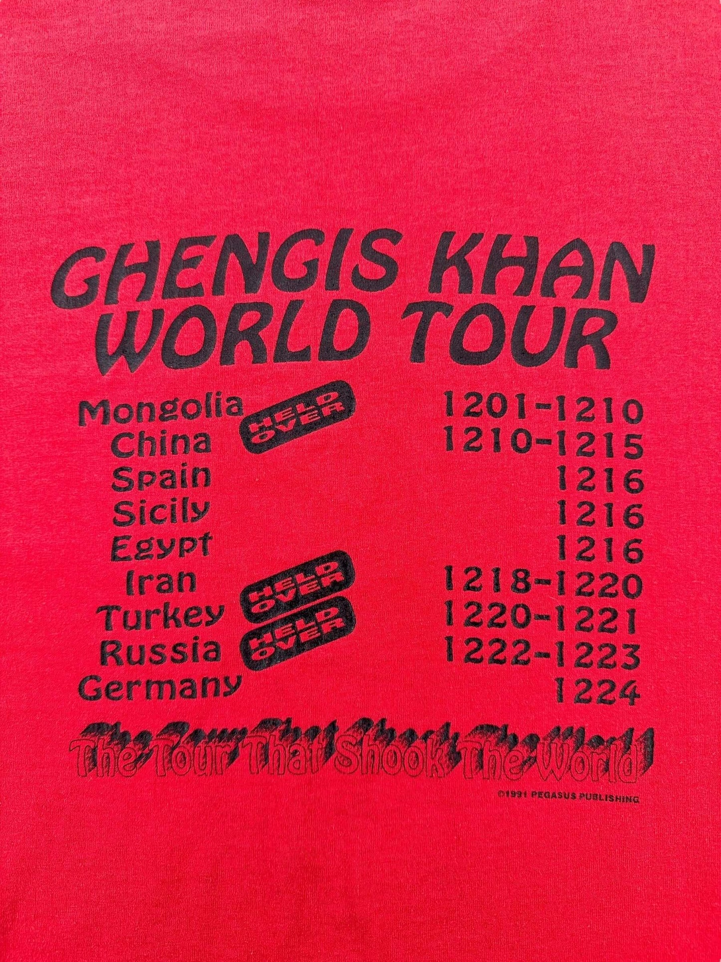 Back Graphic of Vintage Ghengis Khan World Tour Tee SZ XXL