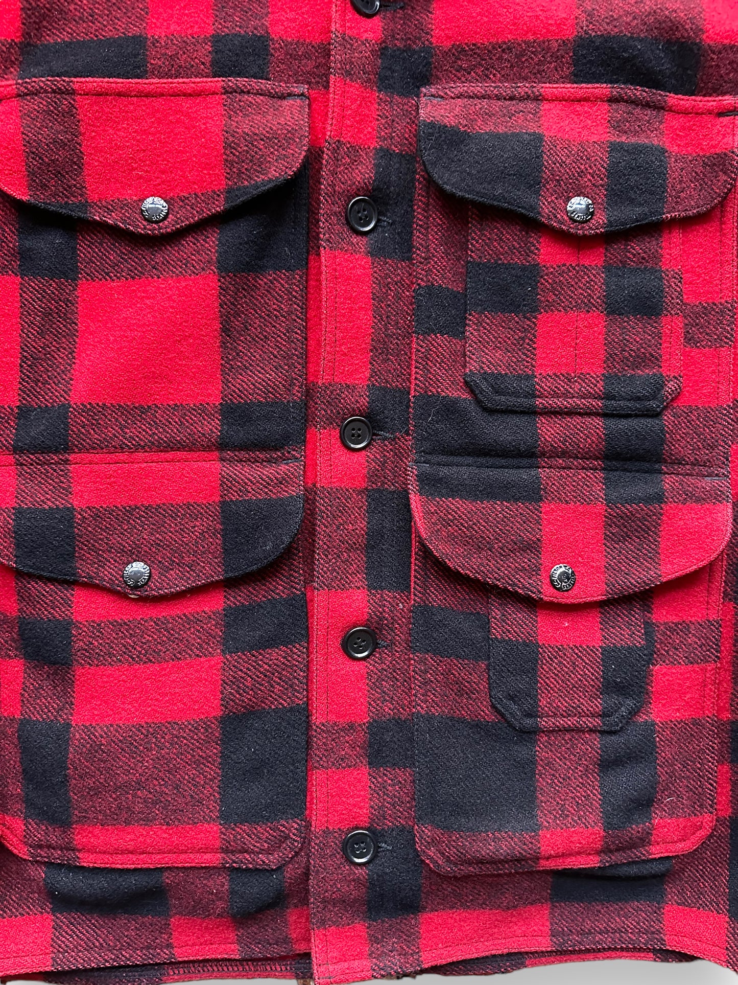 Front Chest View of Vintage Filson Mackinaw Wool Cruiser SZ 44 | Barn Owl Vintage Goods | Vintage Workwear Seattle