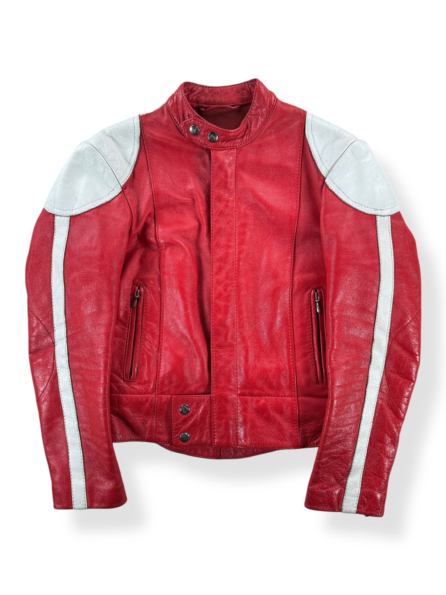 Front of Vintage Echtes Leder Red Cafe Racer Jacket SZ S