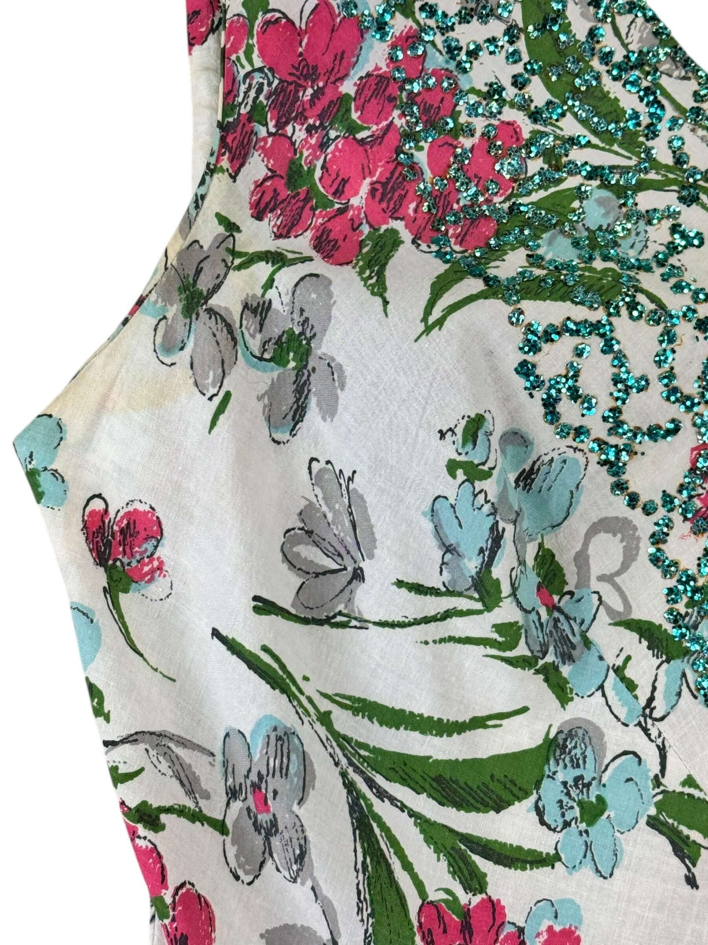 Underarm stains of 1950s Floral Glitter Dress M