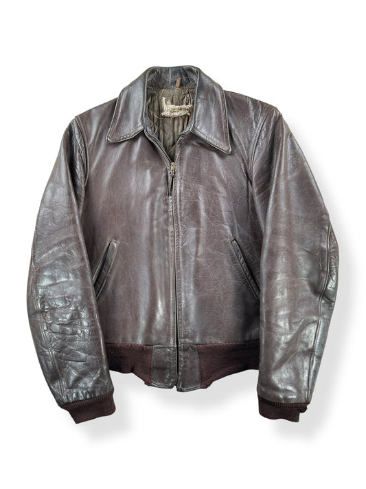 Front of Vintage 50s Era Front Quarter Horse Hide Leather Jacket SZ S